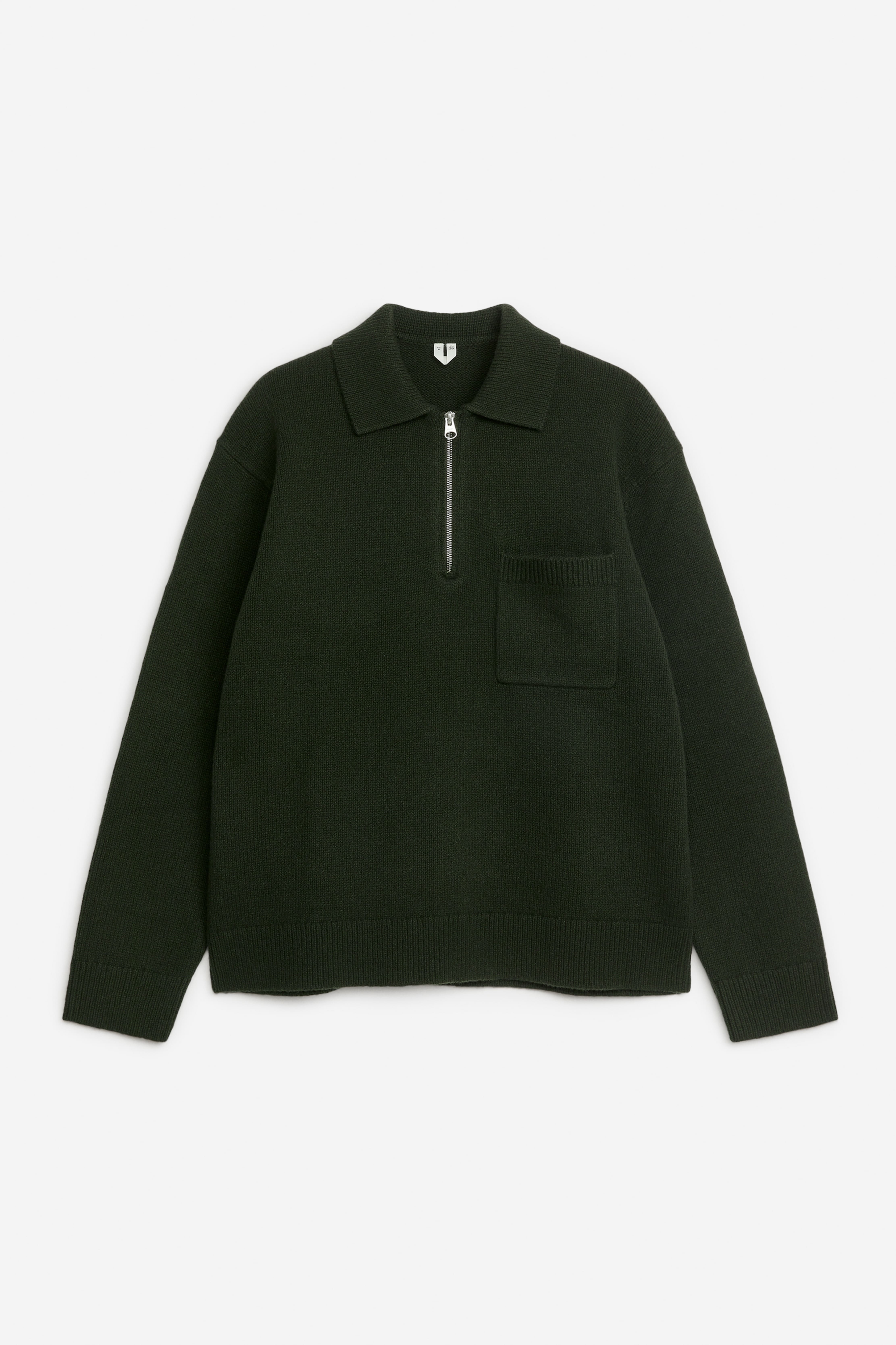 Gebreid wollen poloshirt met rits - Donkergroen/Taupe/Zwart/Grijs