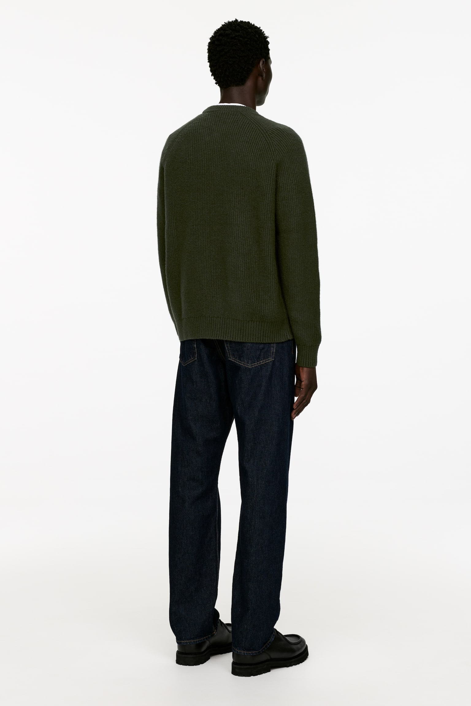 Rib-Knit Crewneck Jumper - Dark Green - 4