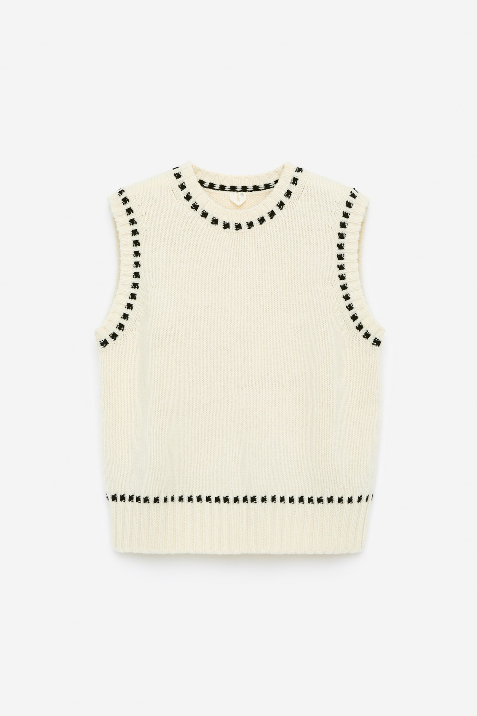 Contrast-Stitch Knitted Vest - Off White/Black