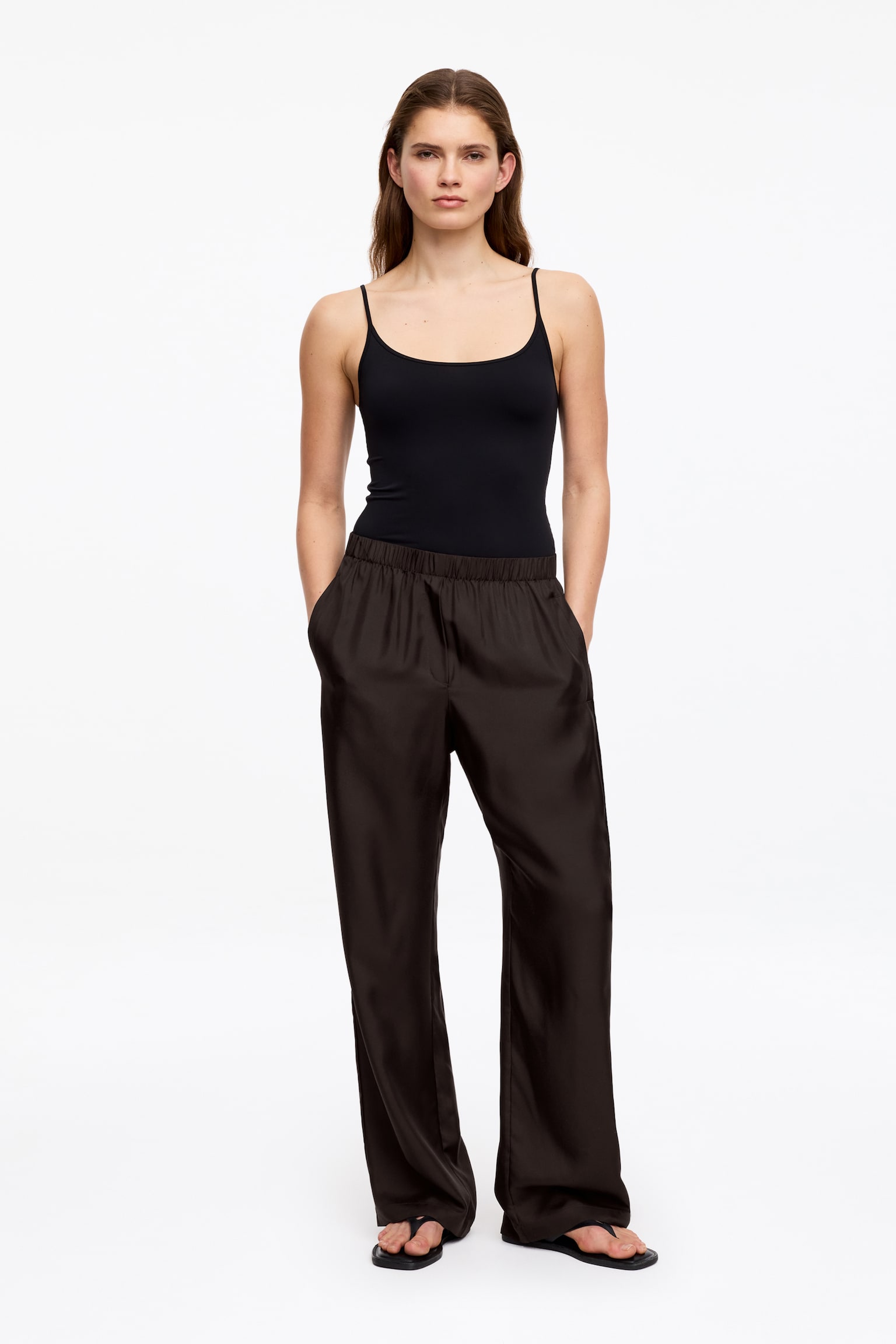 Pantaloni in twill di seta - Marrone scuro/Beige chiaro - 1