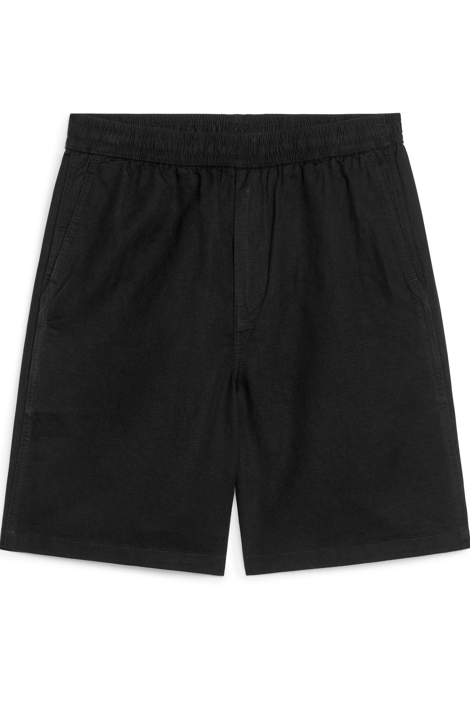 Cotton-Linen Drawstring Shorts - Black/Dark Green - 2