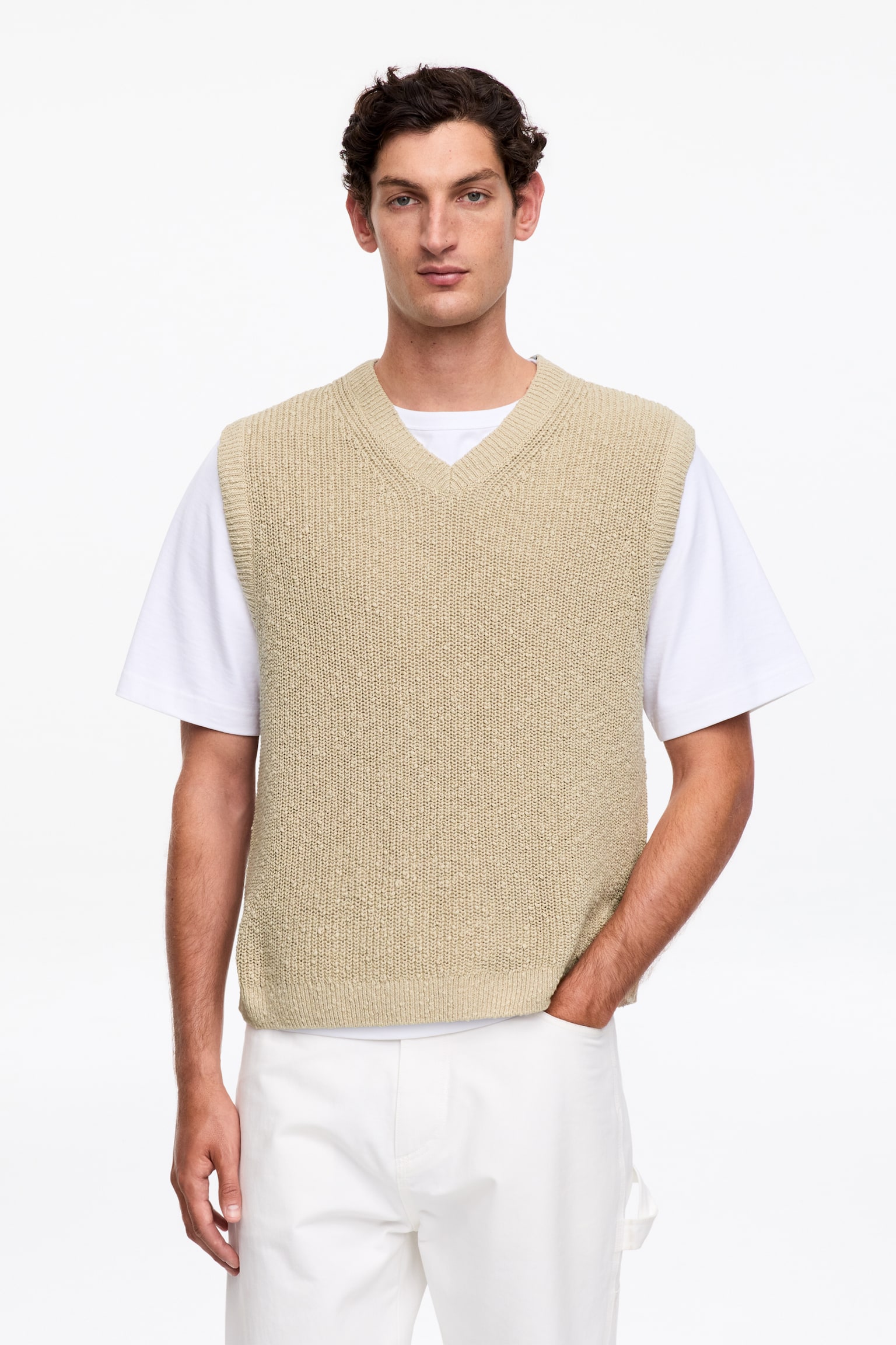 Vest i bomuld og hør - Beige - 1