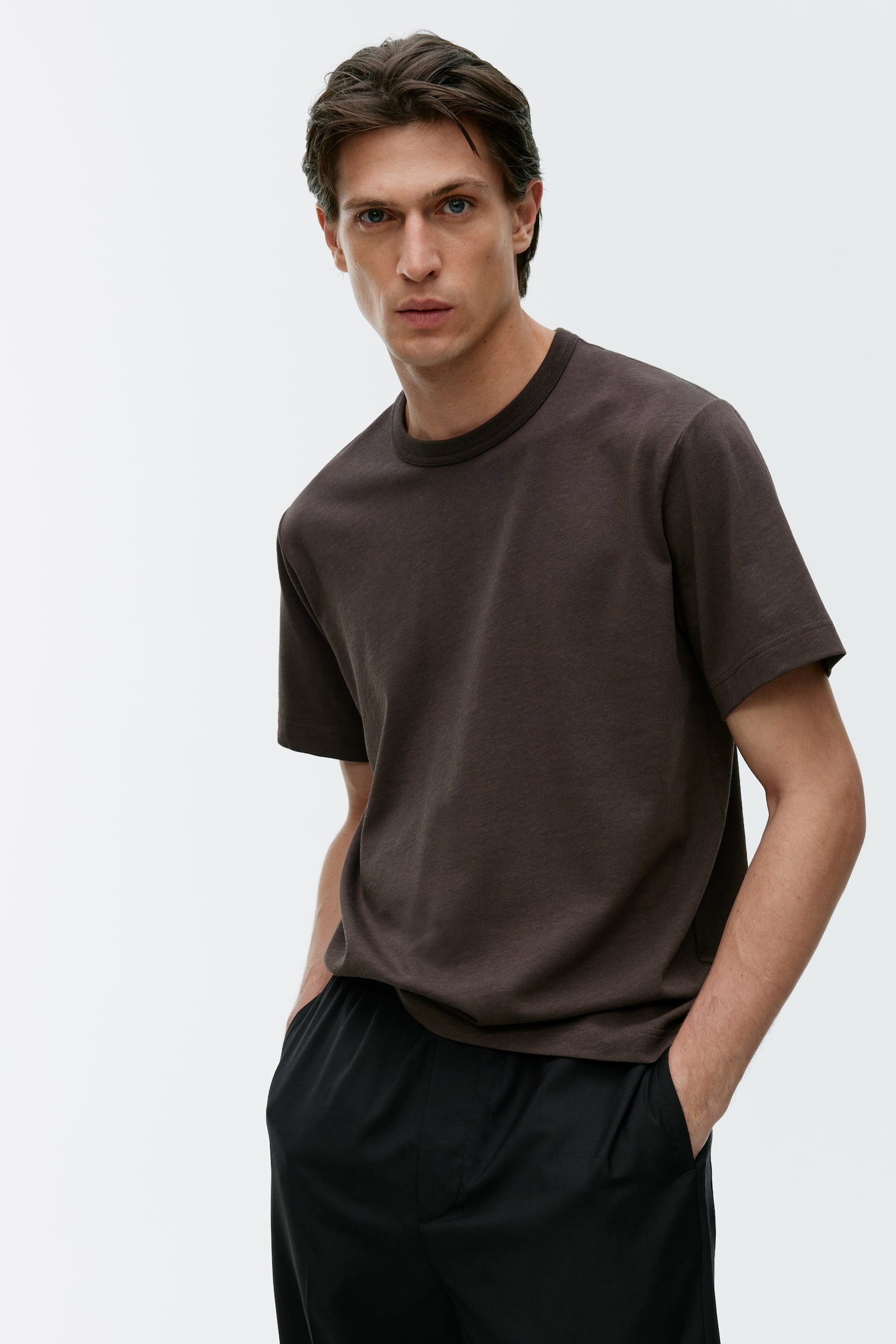 Cotton Linen T-Shirt - Brown - 2