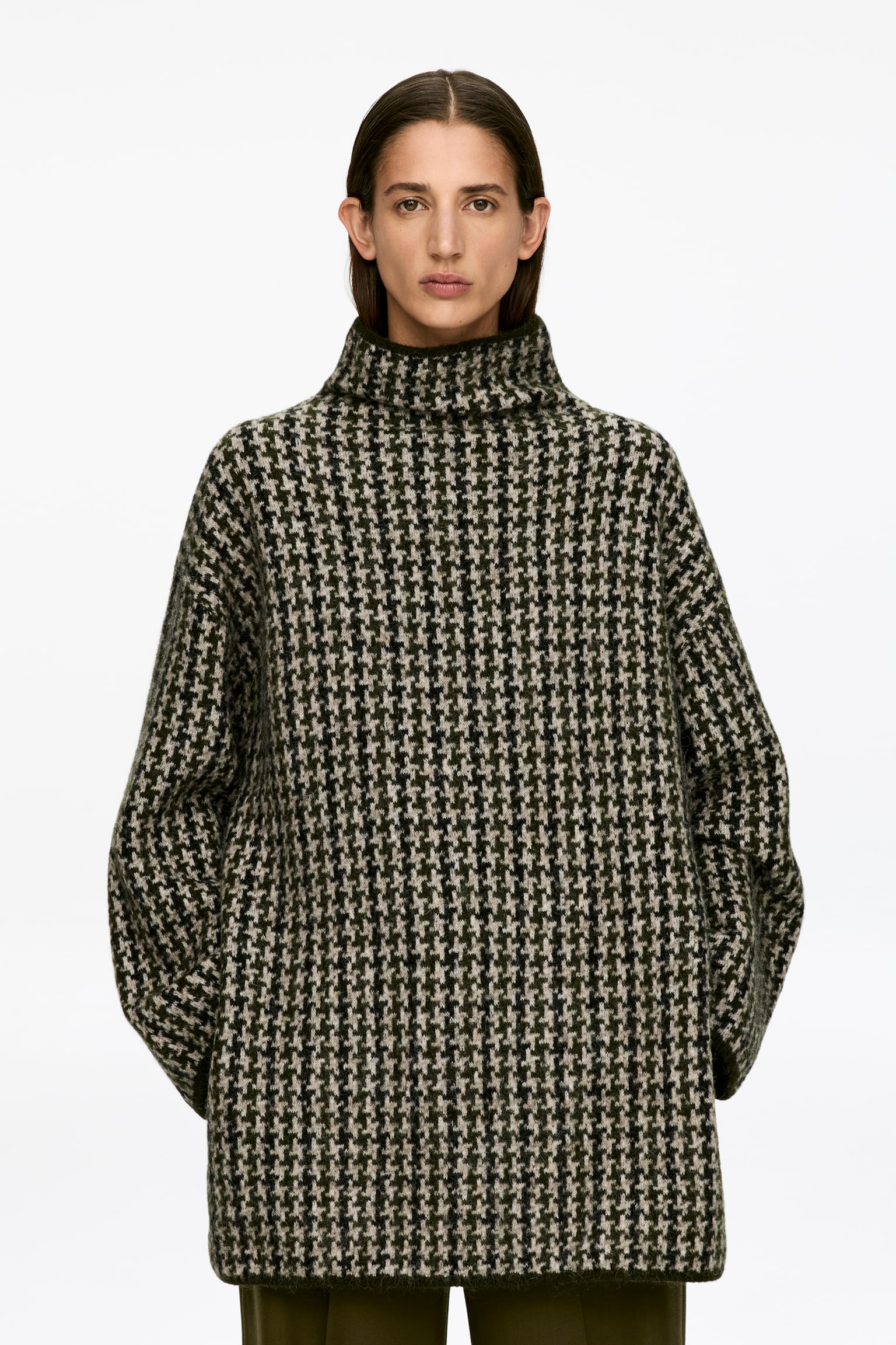 Pullover in Jacquardstrick - Beige/Hahnentritt - 1