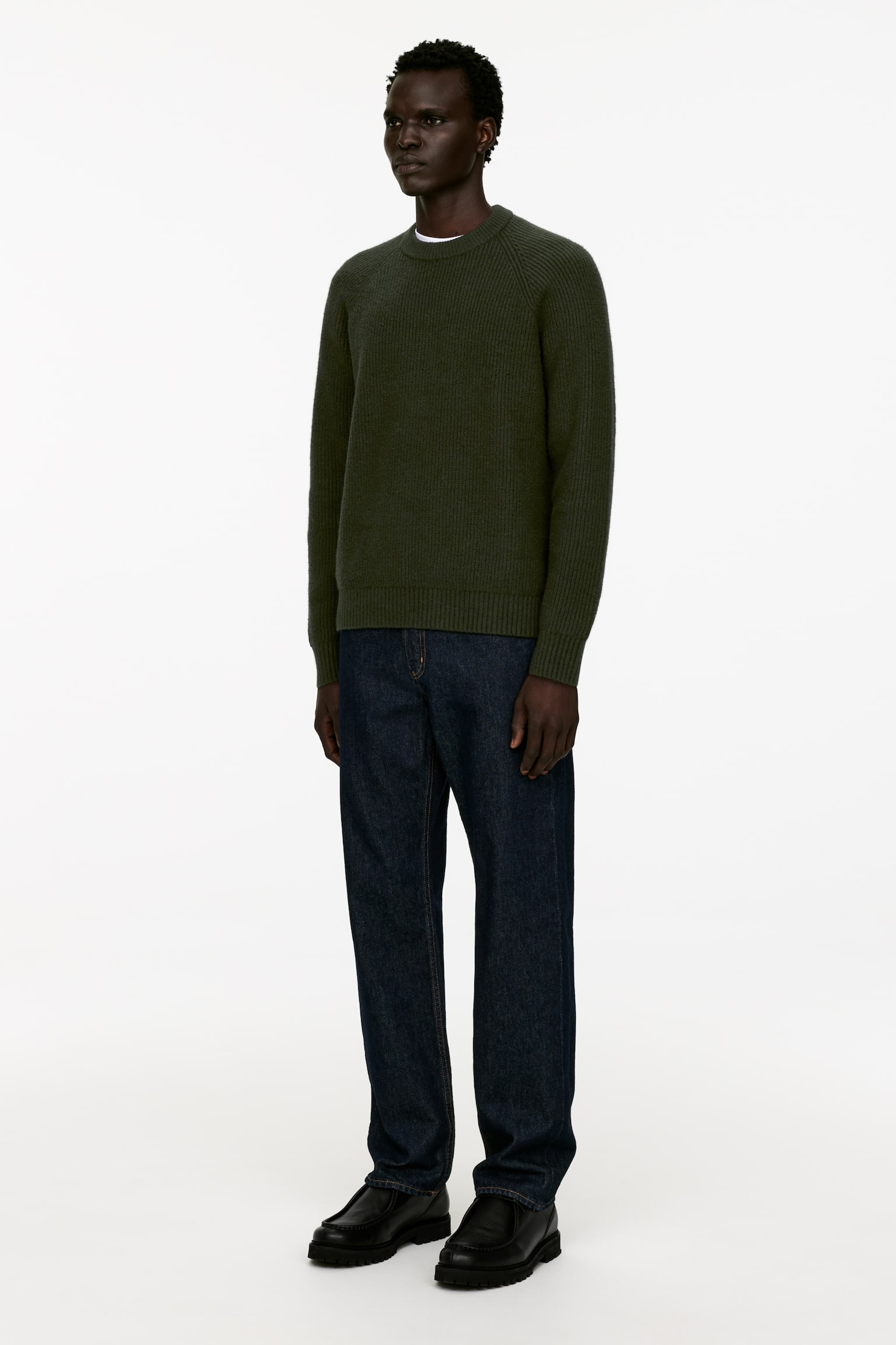 Rib-Knit Crewneck Jumper - Dark Green - 5