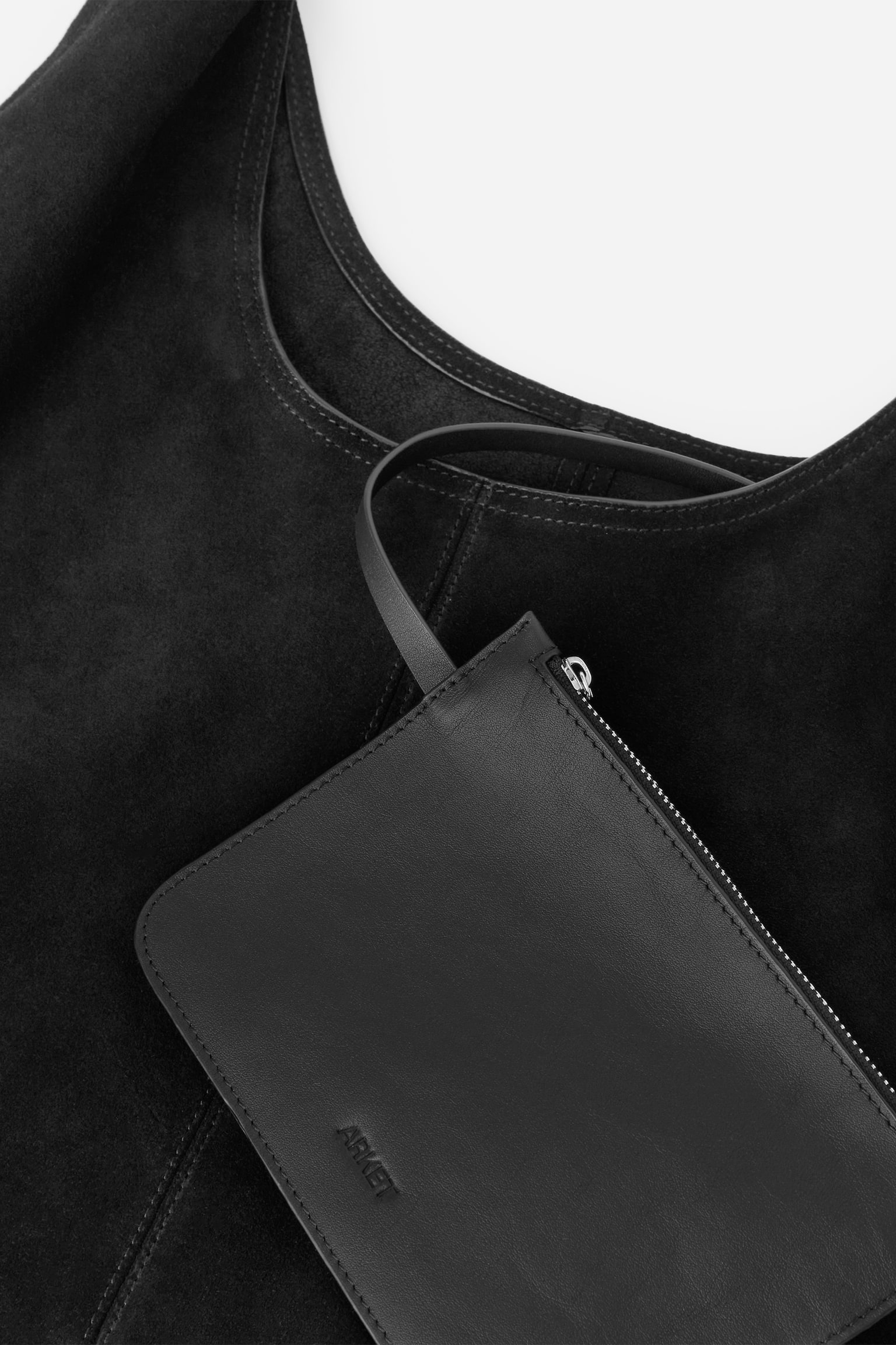 Weiche Veloursledertasche - Schwarz - 3