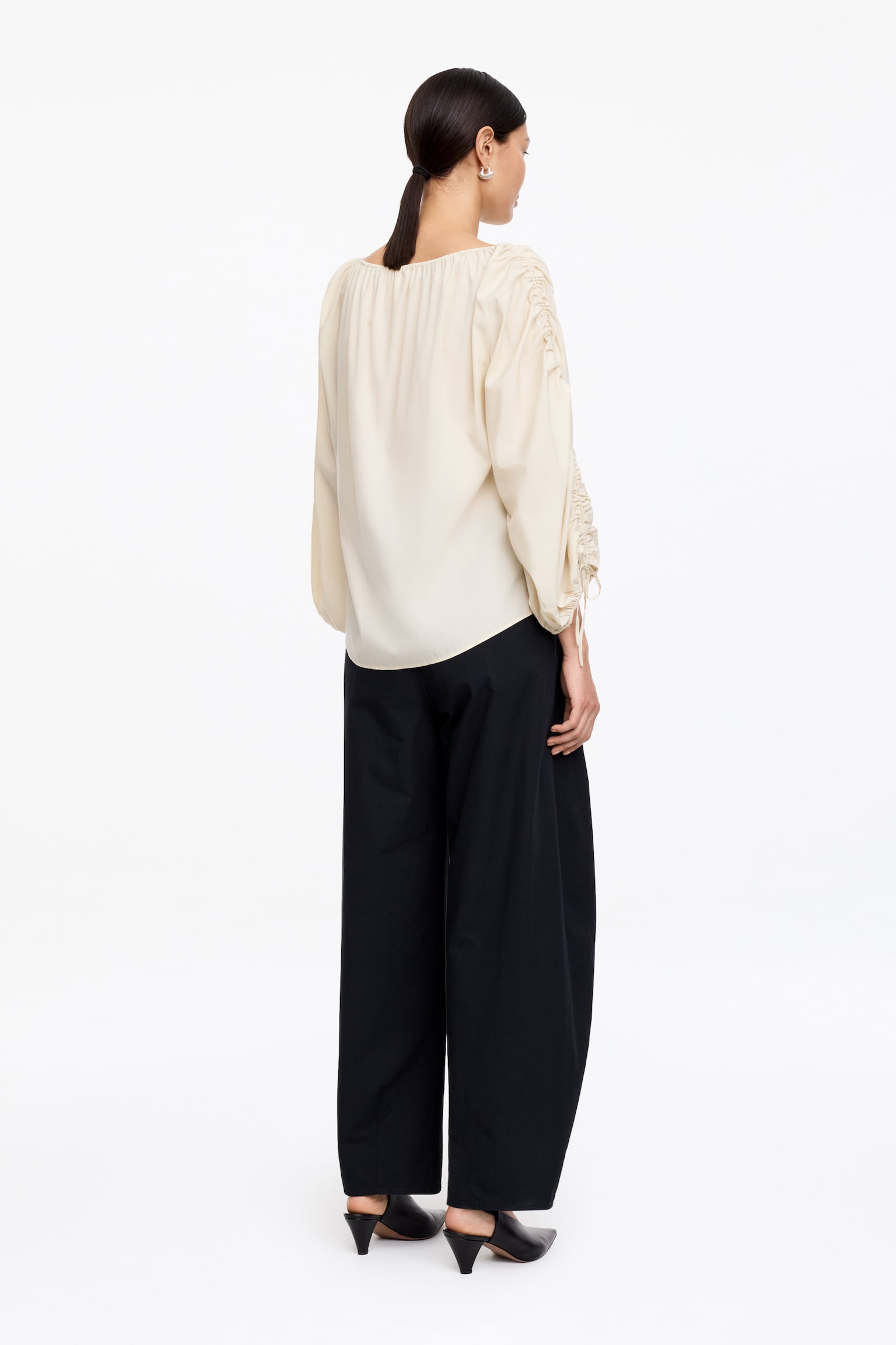 Geraffte Bluse - Beige/Braun - 4