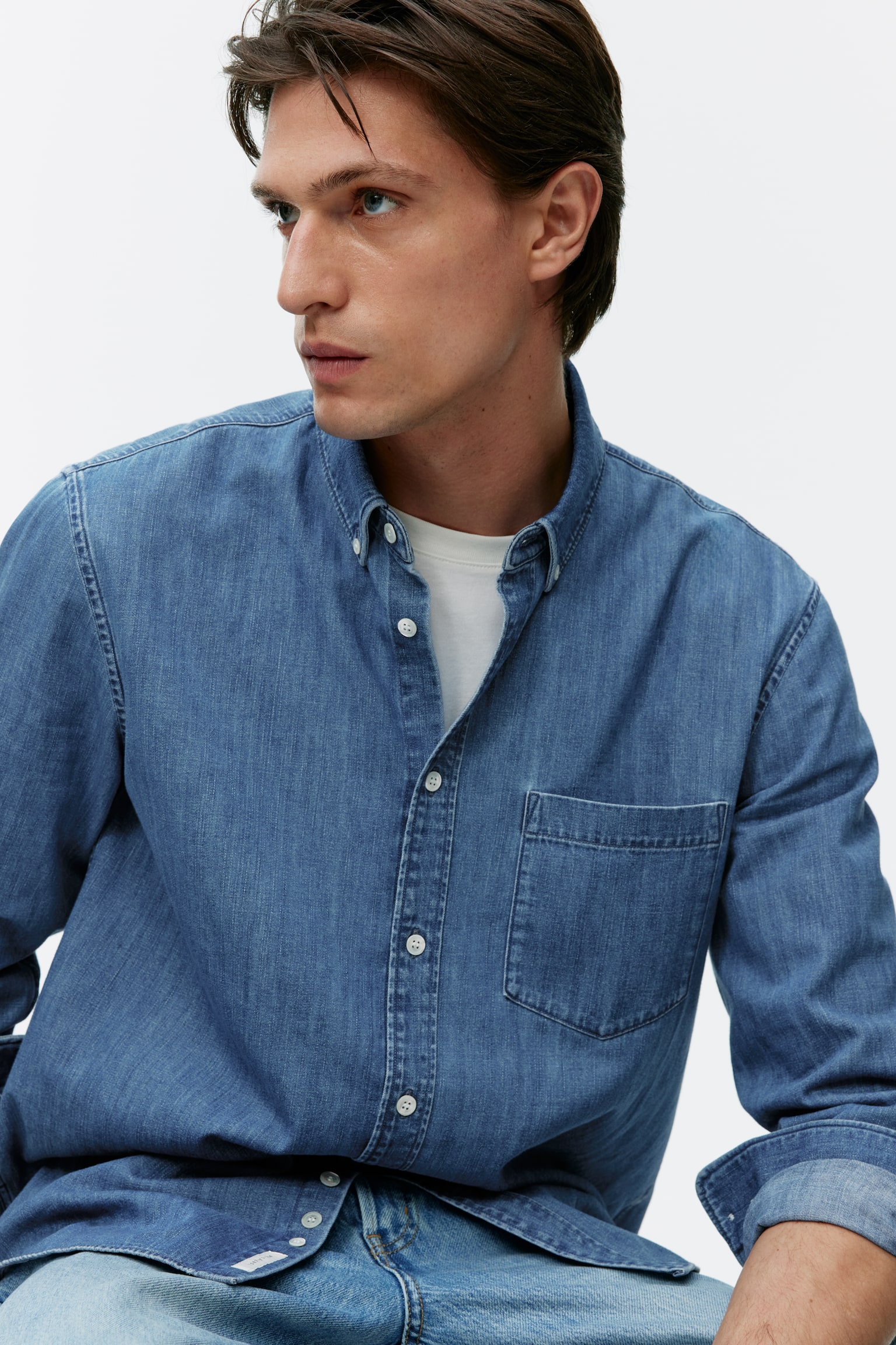 Denim Shirt - Washed Blue/Black/Dark Blue/Ecru - 5