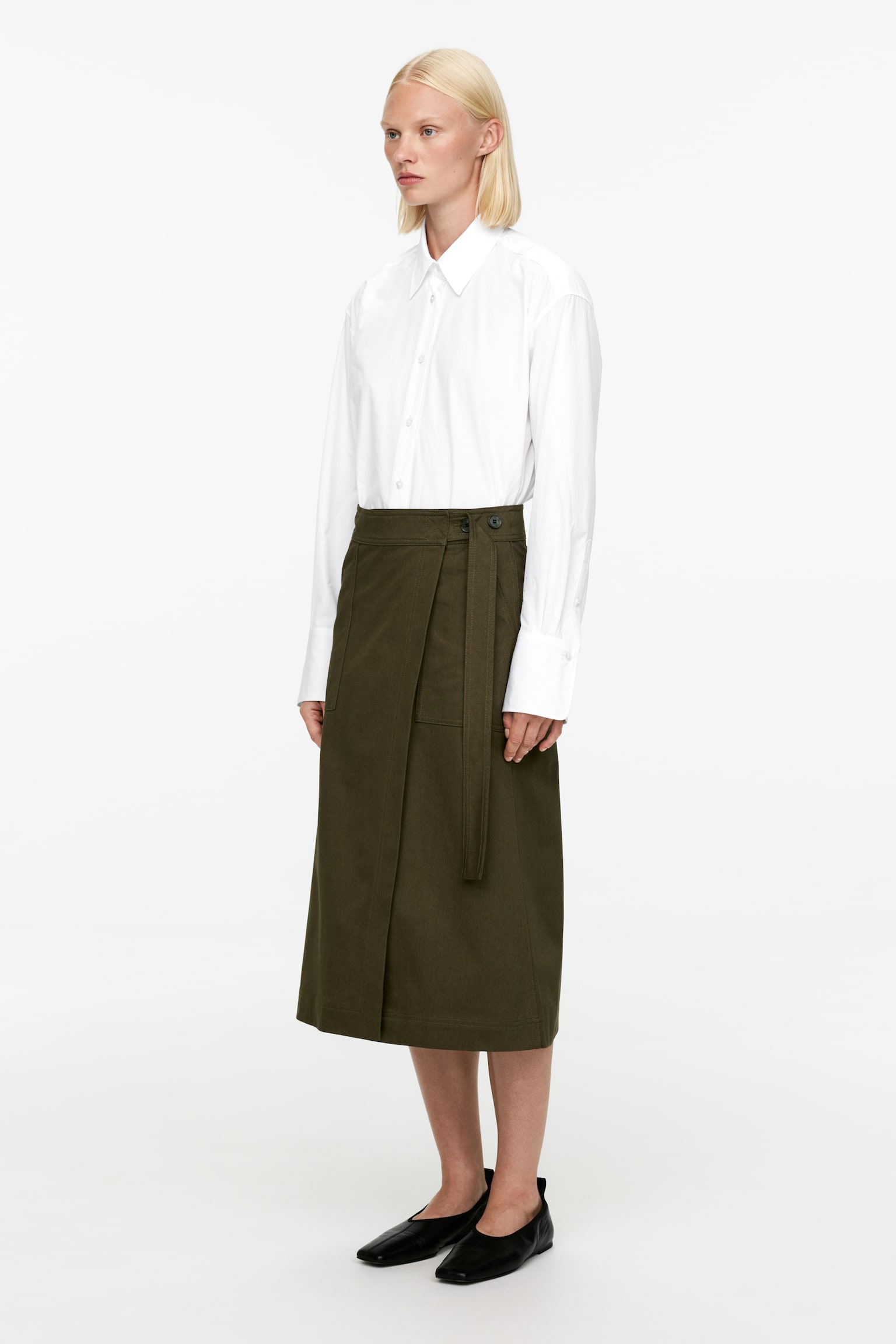 Cotton Wrap Skirt - Khaki Green - 5