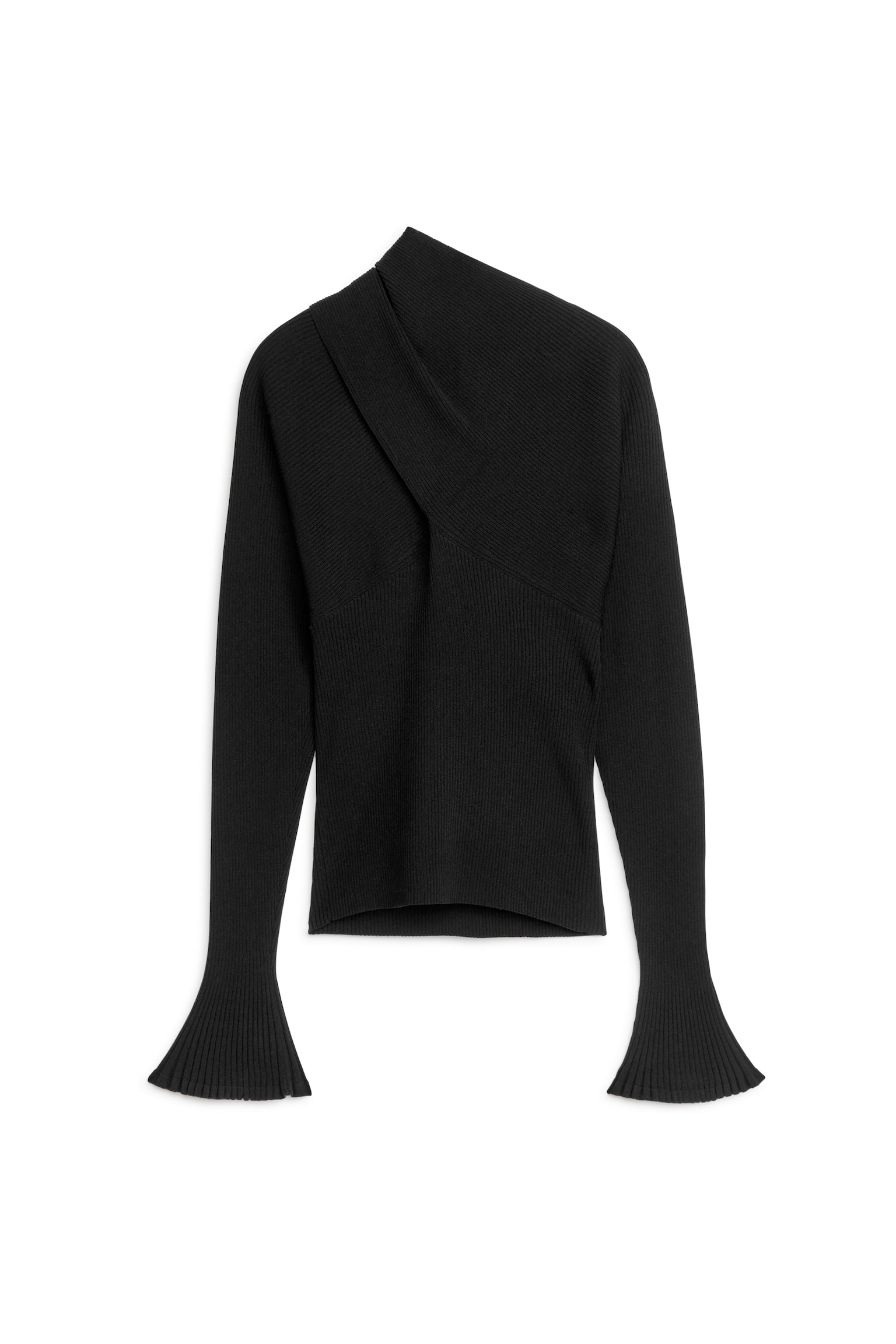 Long-Sleeve Scarf Top - Black - 1