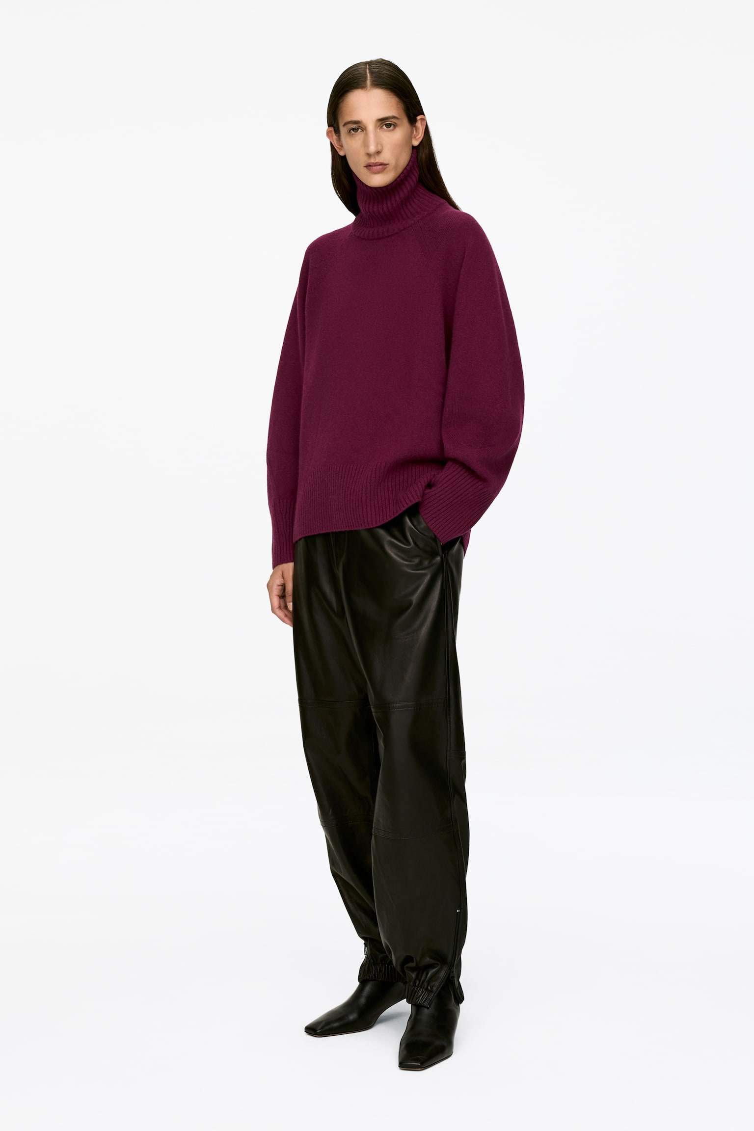 Поло пуловер от чист кашмир - Тъмночервени/Тъмносив - 4