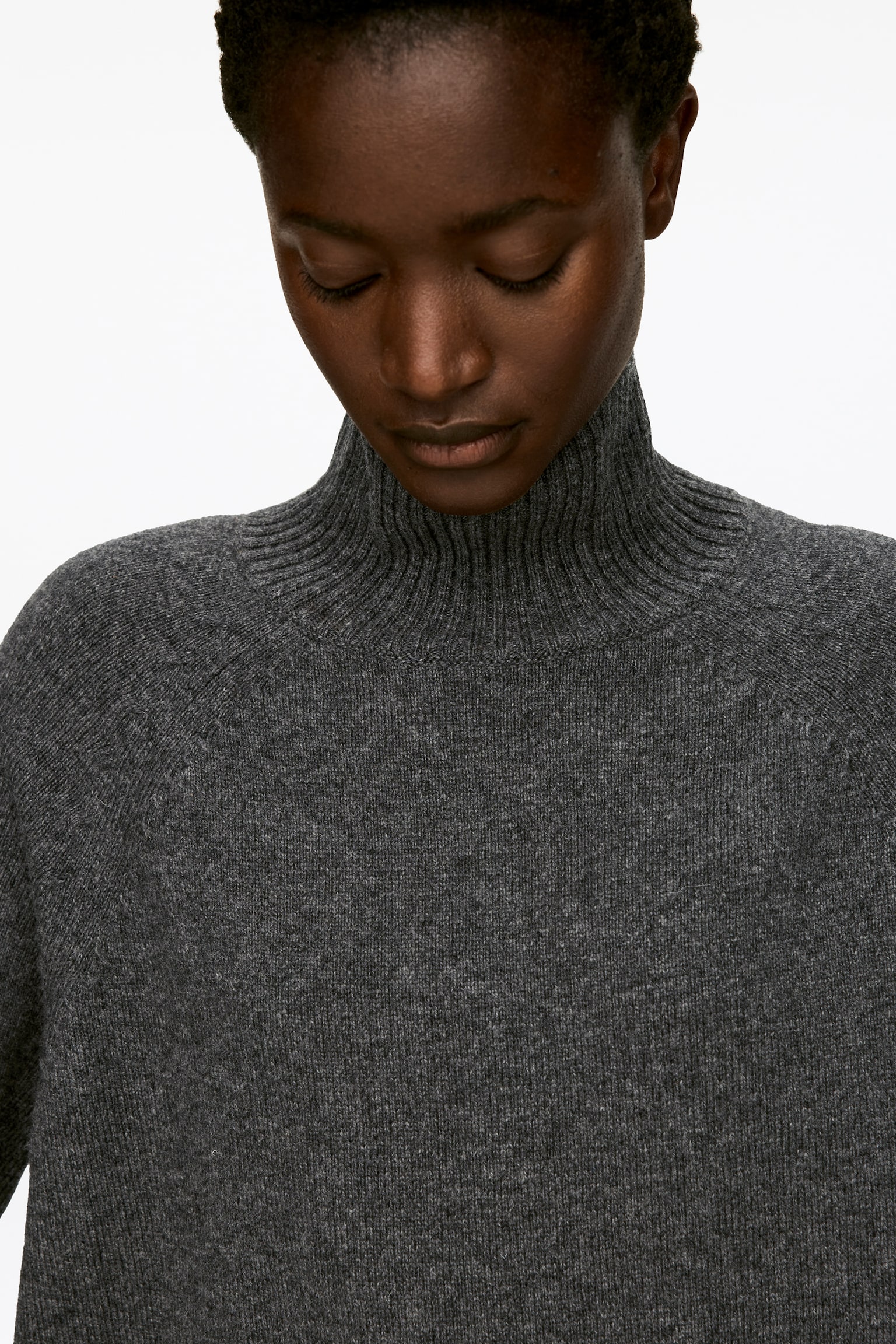 Maglione a collo alto in lana - Grigio scuro mélange/Nero - 4