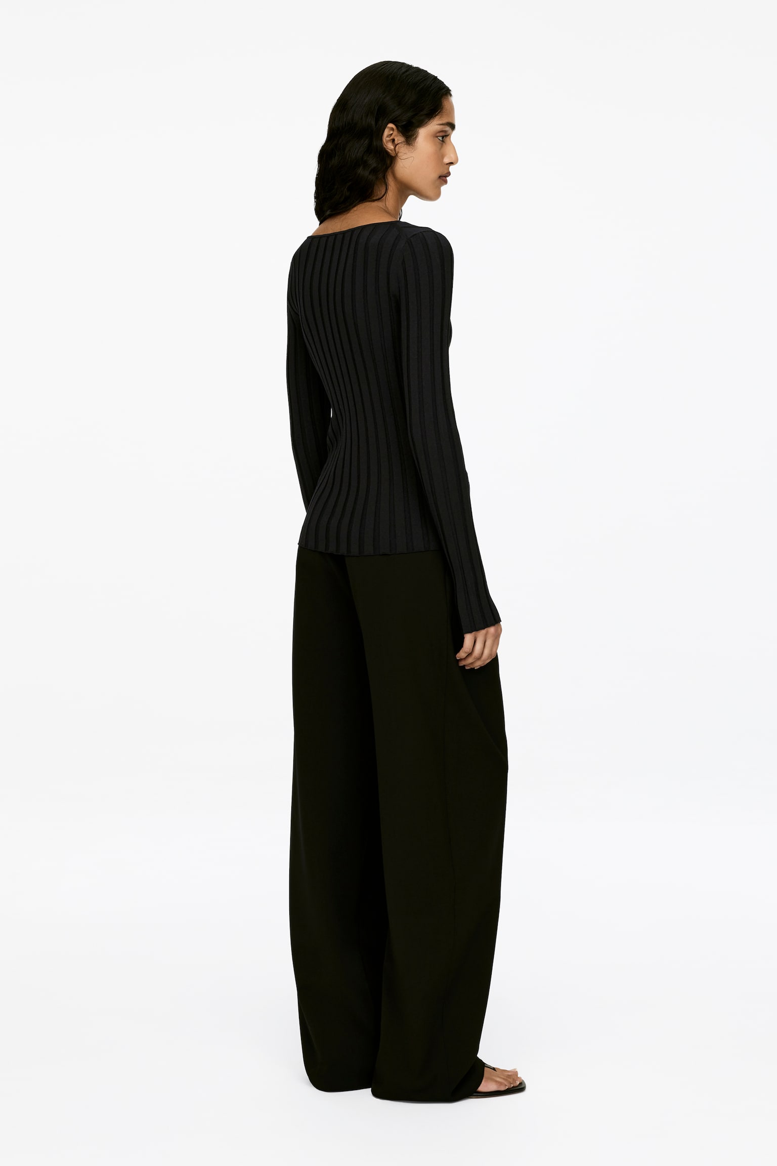 Geribbelde trui met halve rits - Zwart - 4