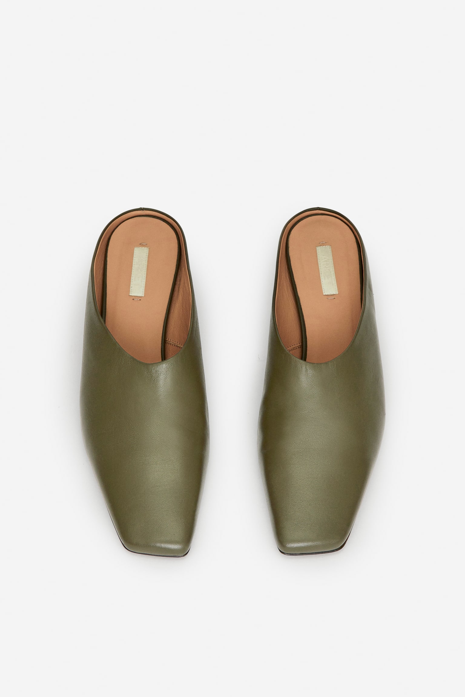 Heeled Leather Mules - Khaki Green - 6