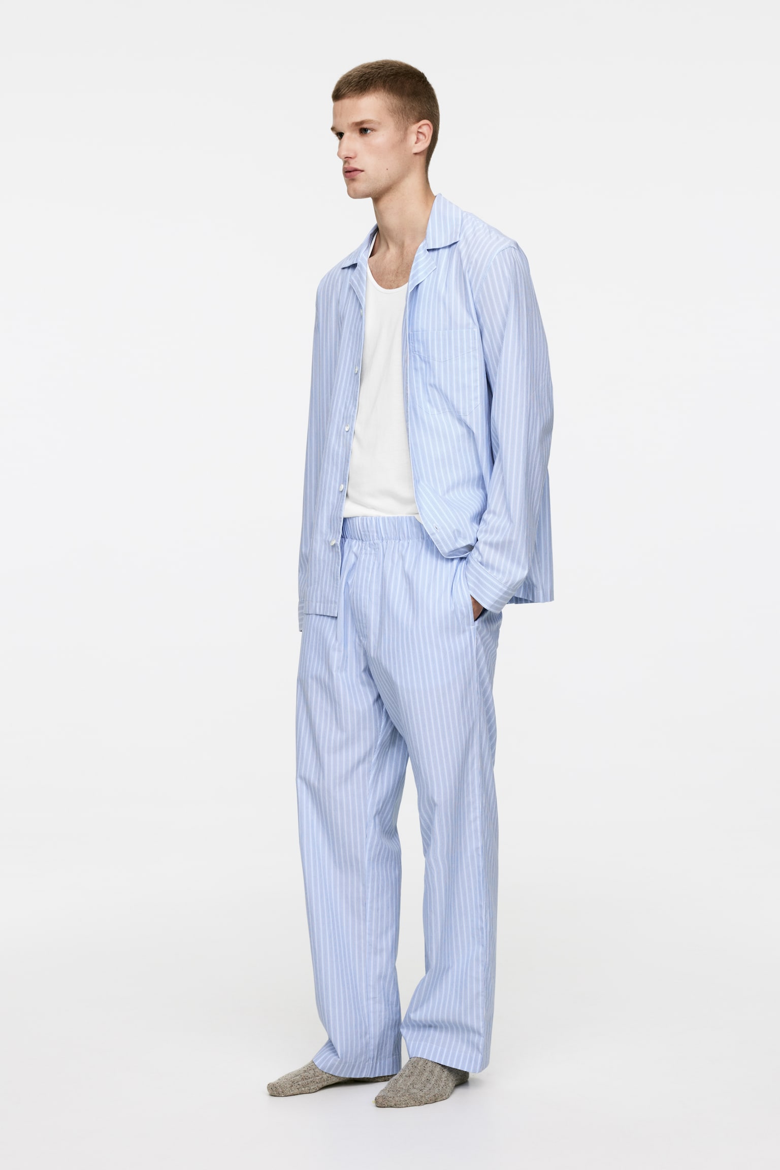 Cotton Pyjama Trousers - Light Blue/Striped - 6