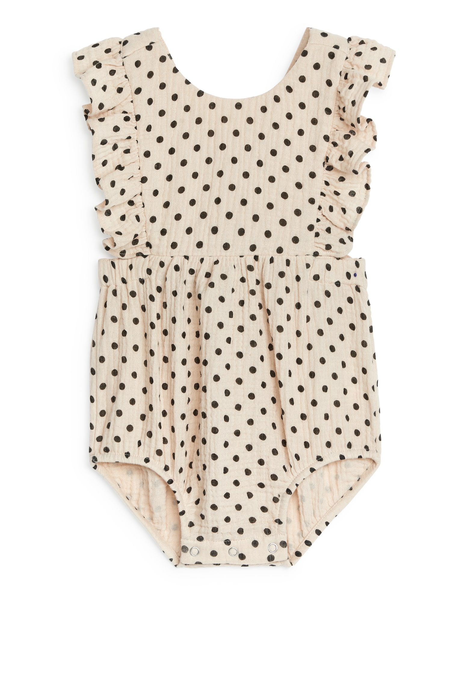 Frill Muslin Romper - Beige/Black - 1