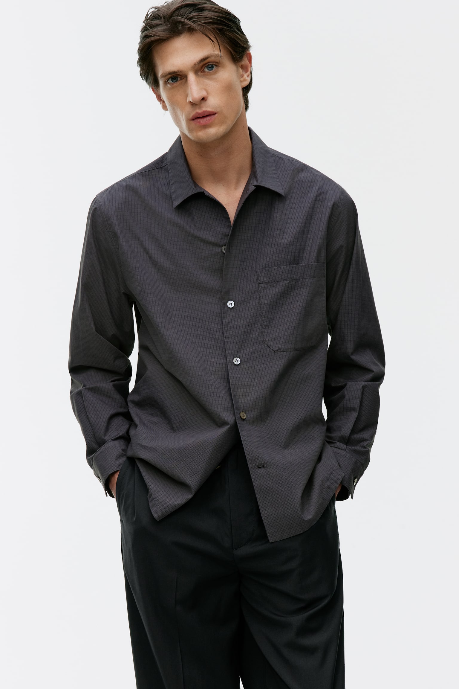 Checkered Poplin Shirt - Black - 2