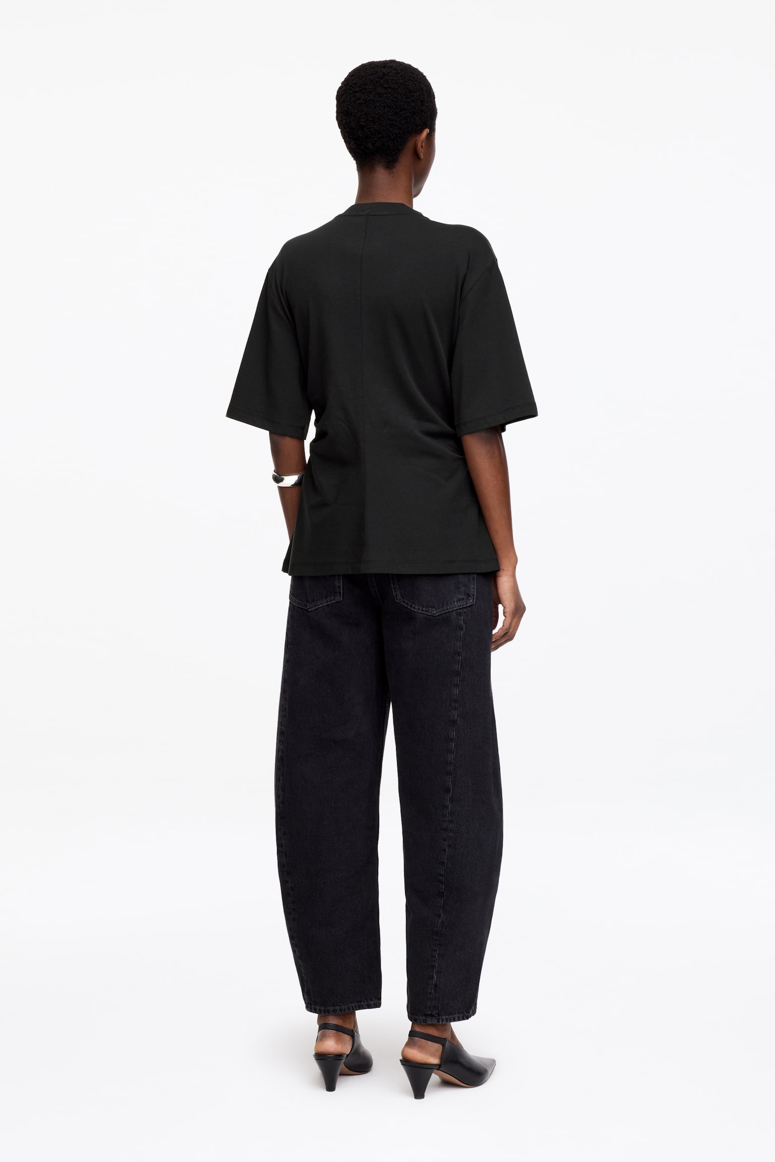 Draperad t-shirt - Svart/Vit - 4