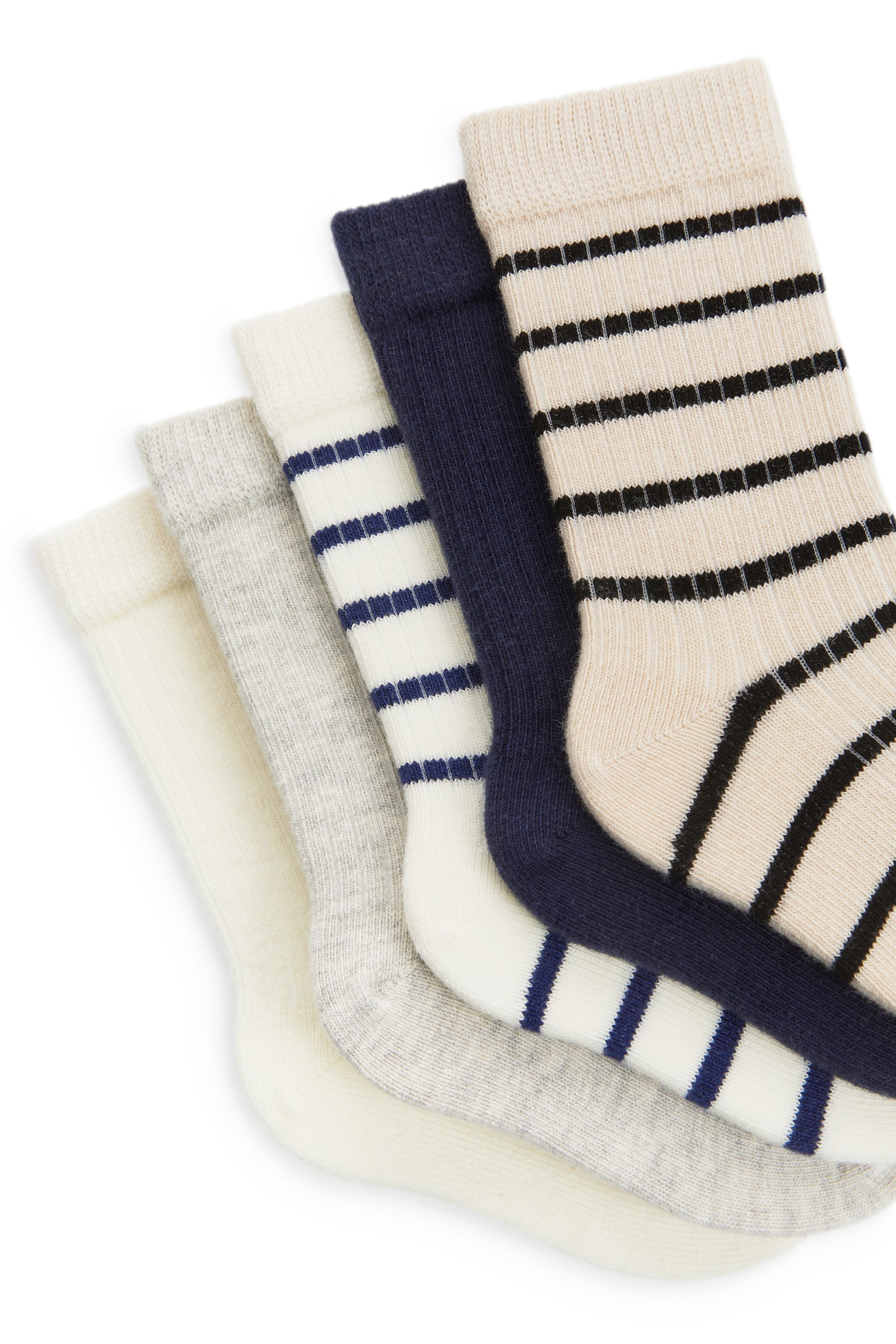 Rib Knit Baby Socks, 5 Pairs - Beige/Blue/Lilac/Red/White - 2