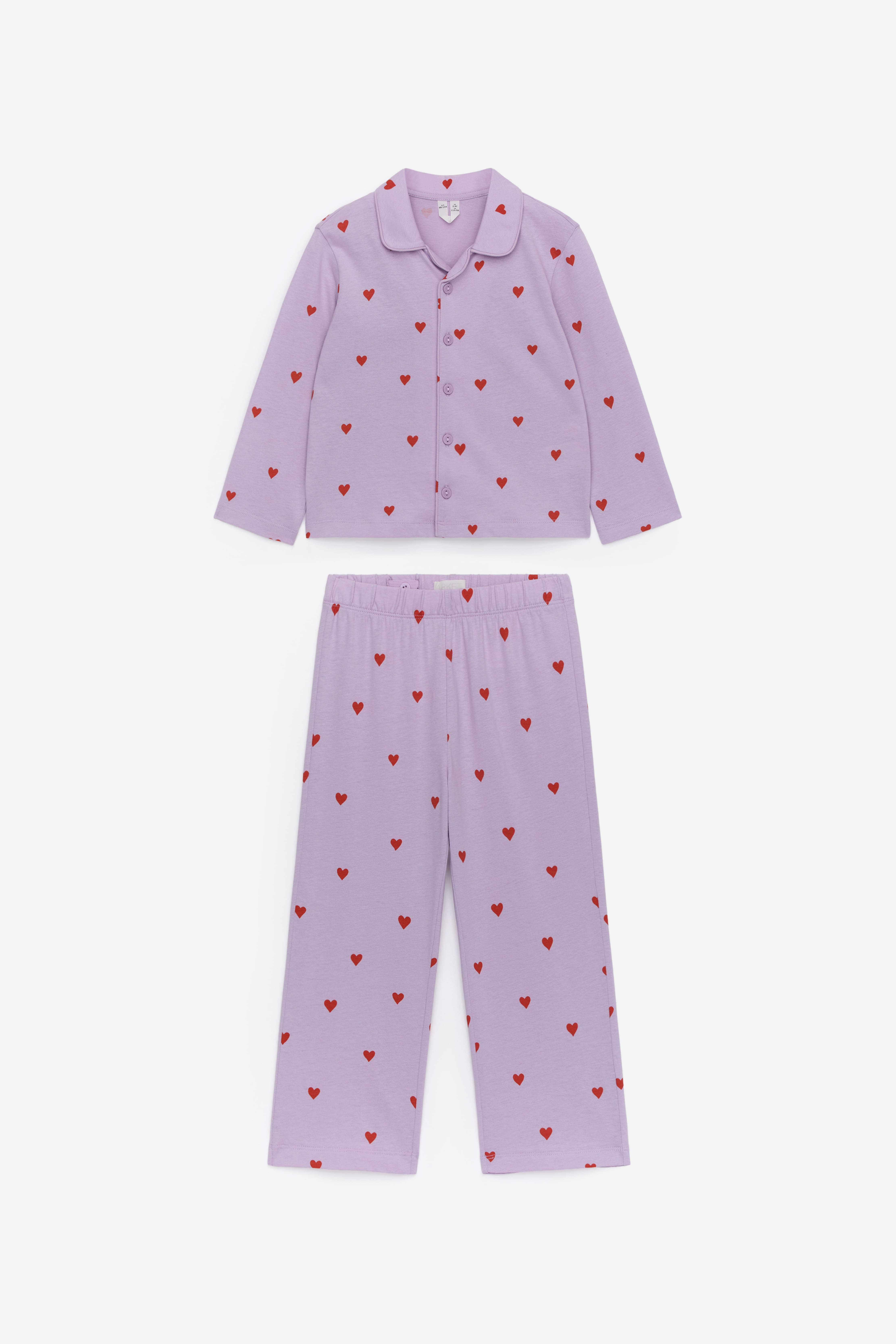 Ensemble pyjama en coton - Mauve/Cœurs rouges/Beige/Noir