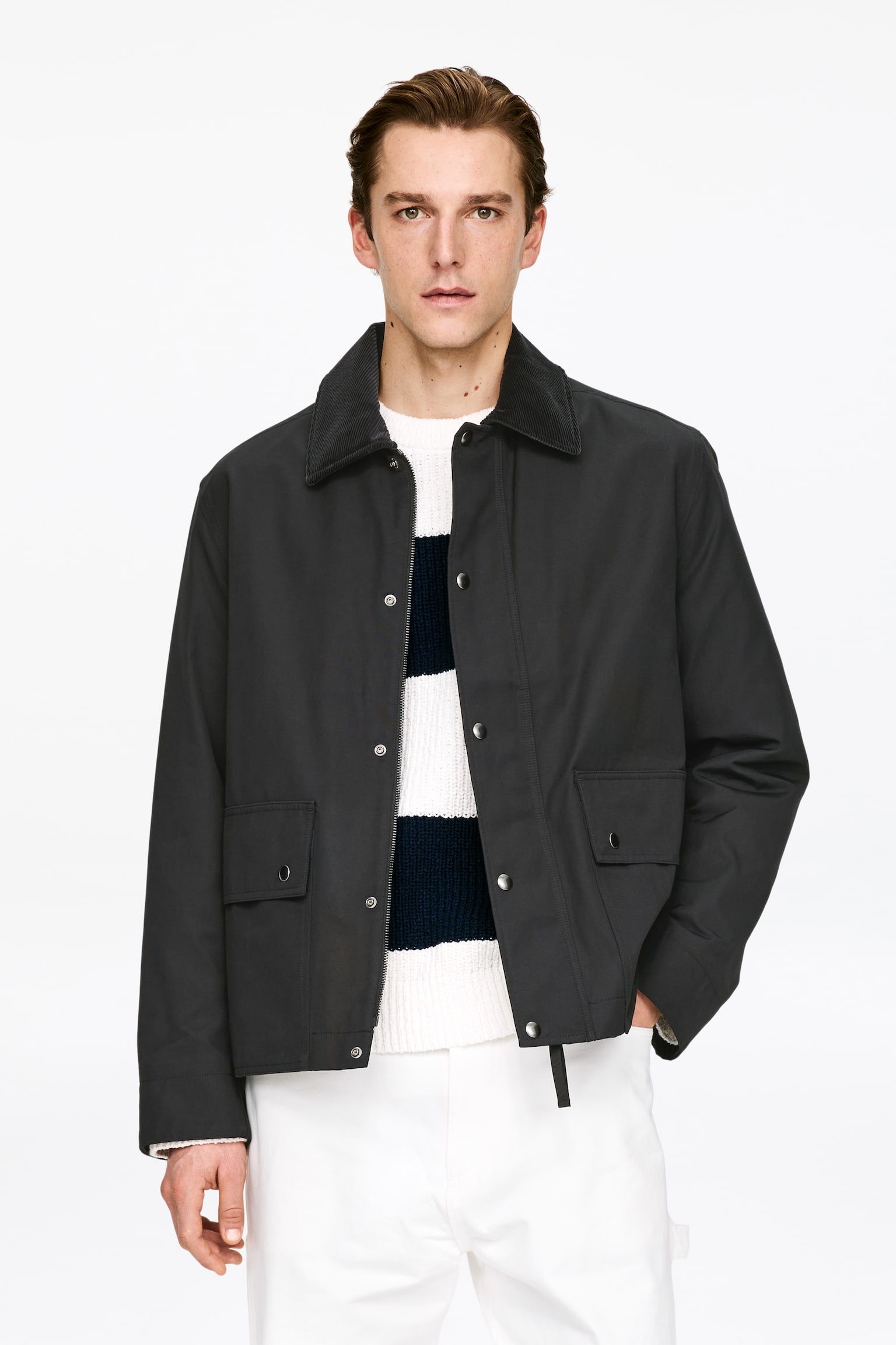 Gewachste Jacke aus Nylon und Baumwolle - Schwarz/Hellbeige - 8