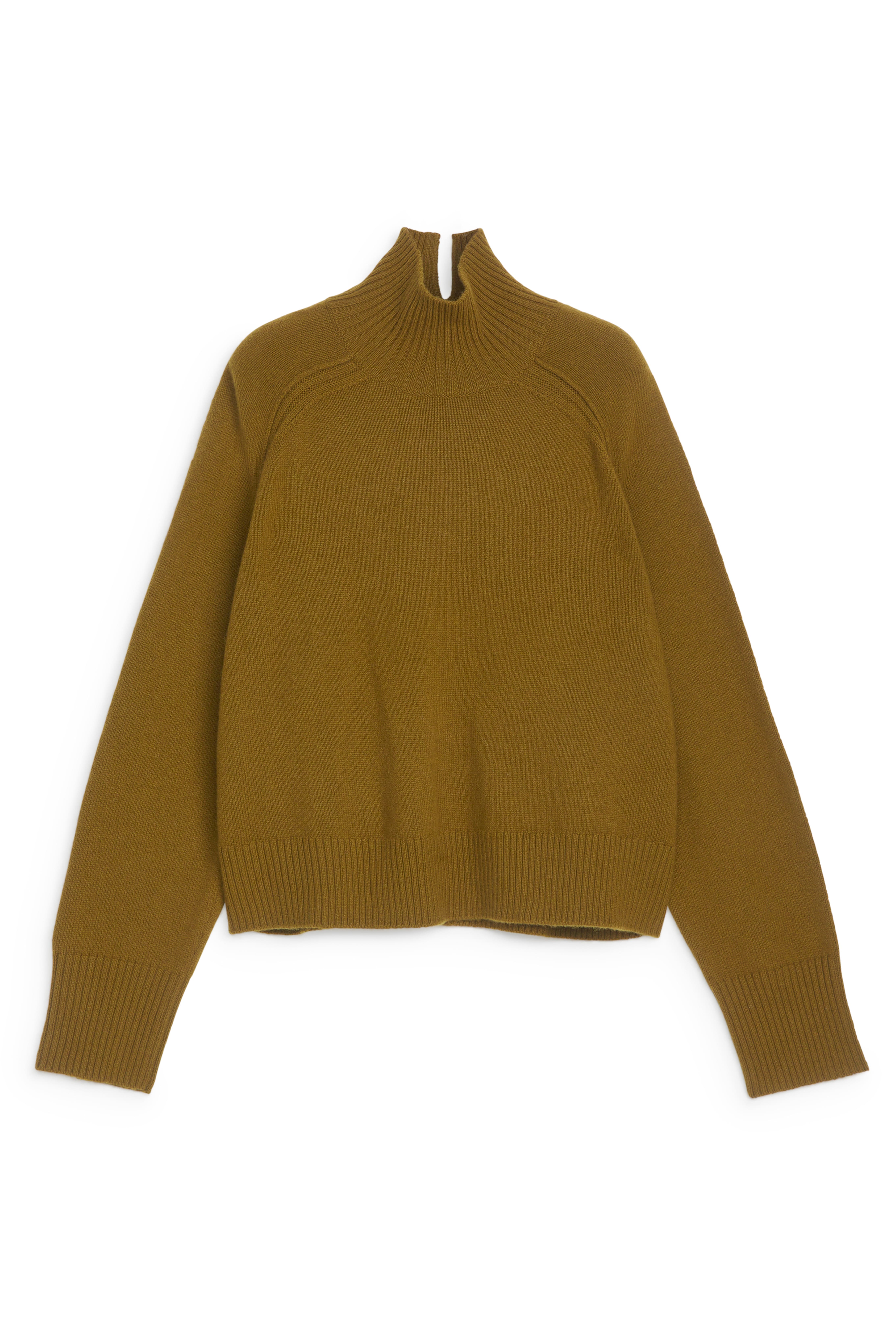 Roll Neck Wool Jumper Khaki Green Ladies H M GB