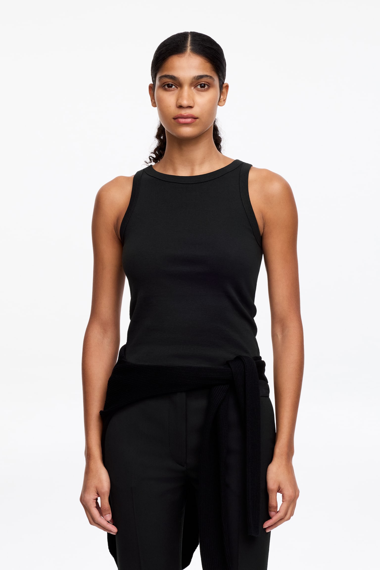 Ribbat linne - Svart/Grå/Vit - 1