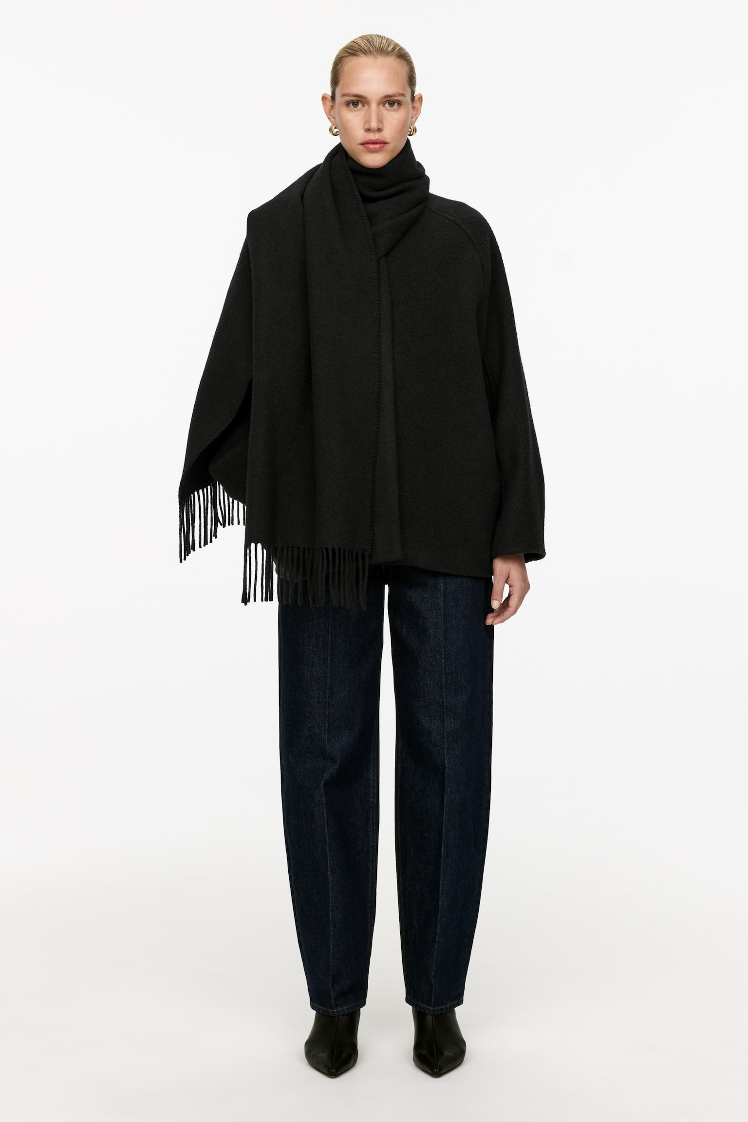 Fringe Scarf Jacket - Black - 1