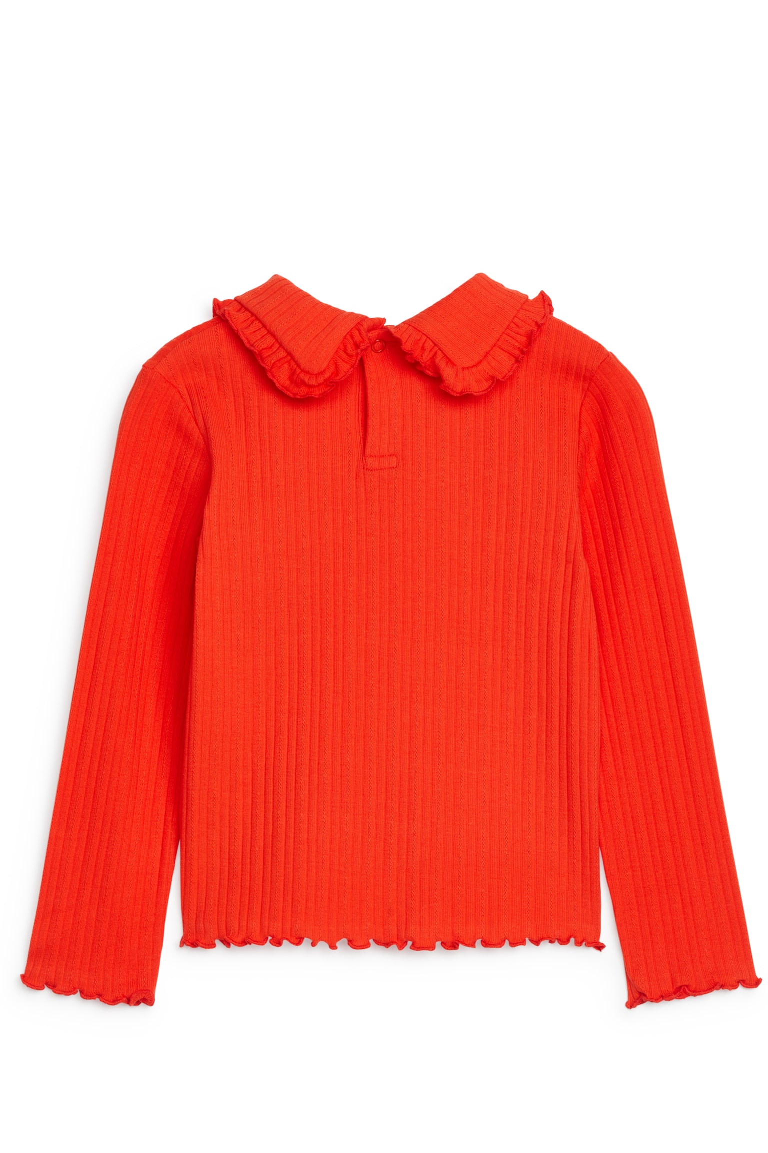 Frill Collar Pointelle Top - Bright Red/Off White/Black - 2