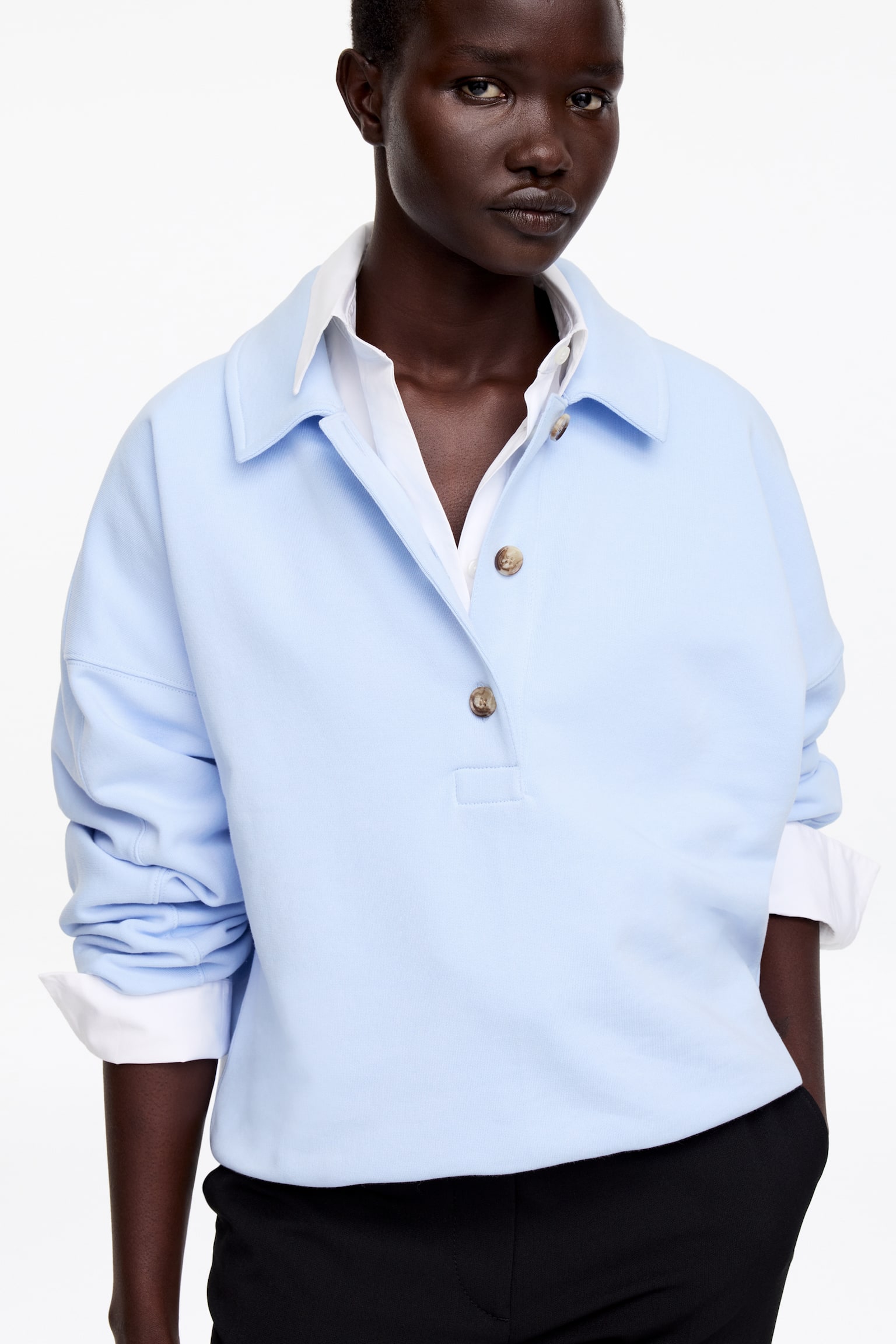 Sweat polo en tissu éponge - Bleu ciel/Marron foncé/Blanc cassé - 4