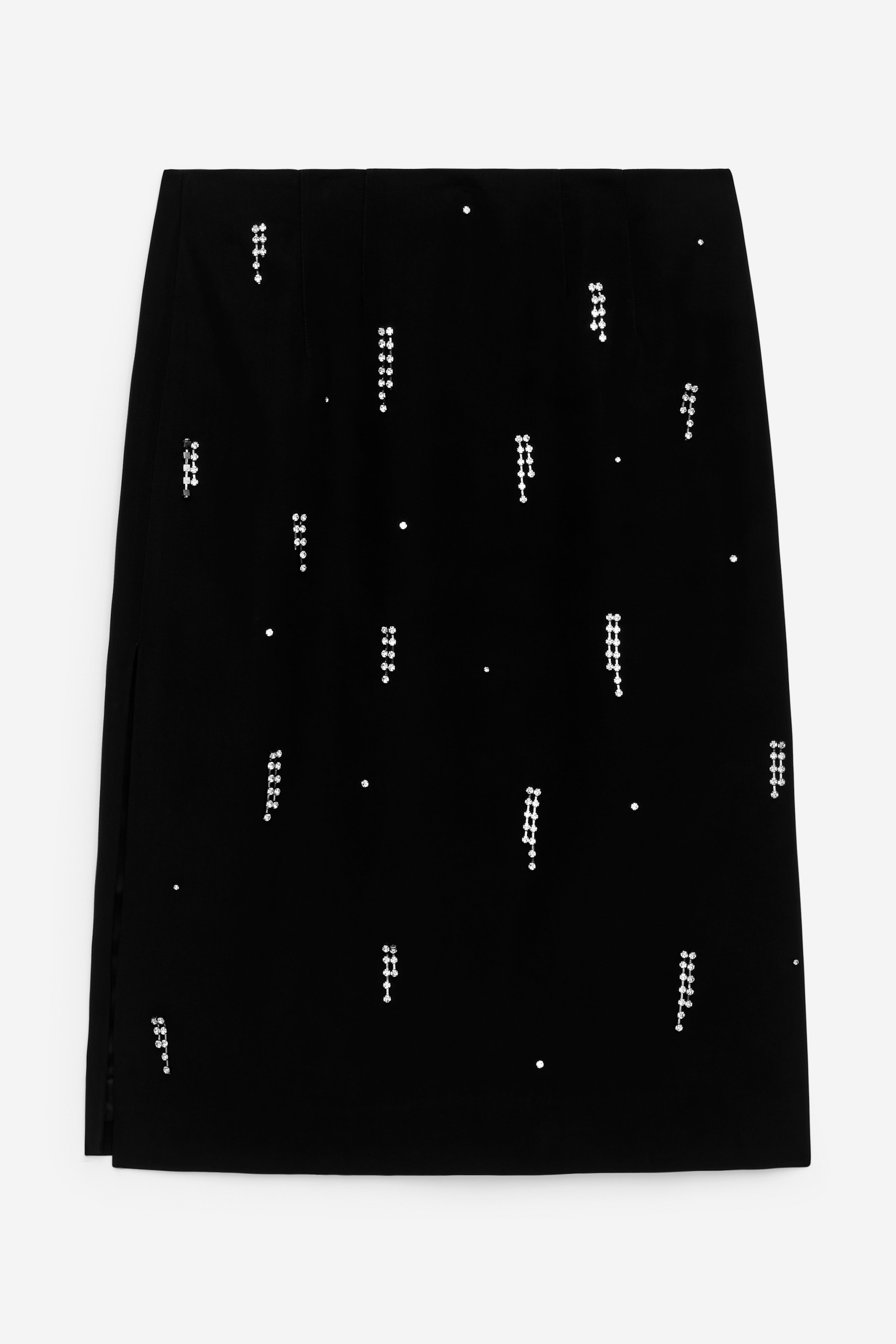 Midi sukně s kamínky - Černá