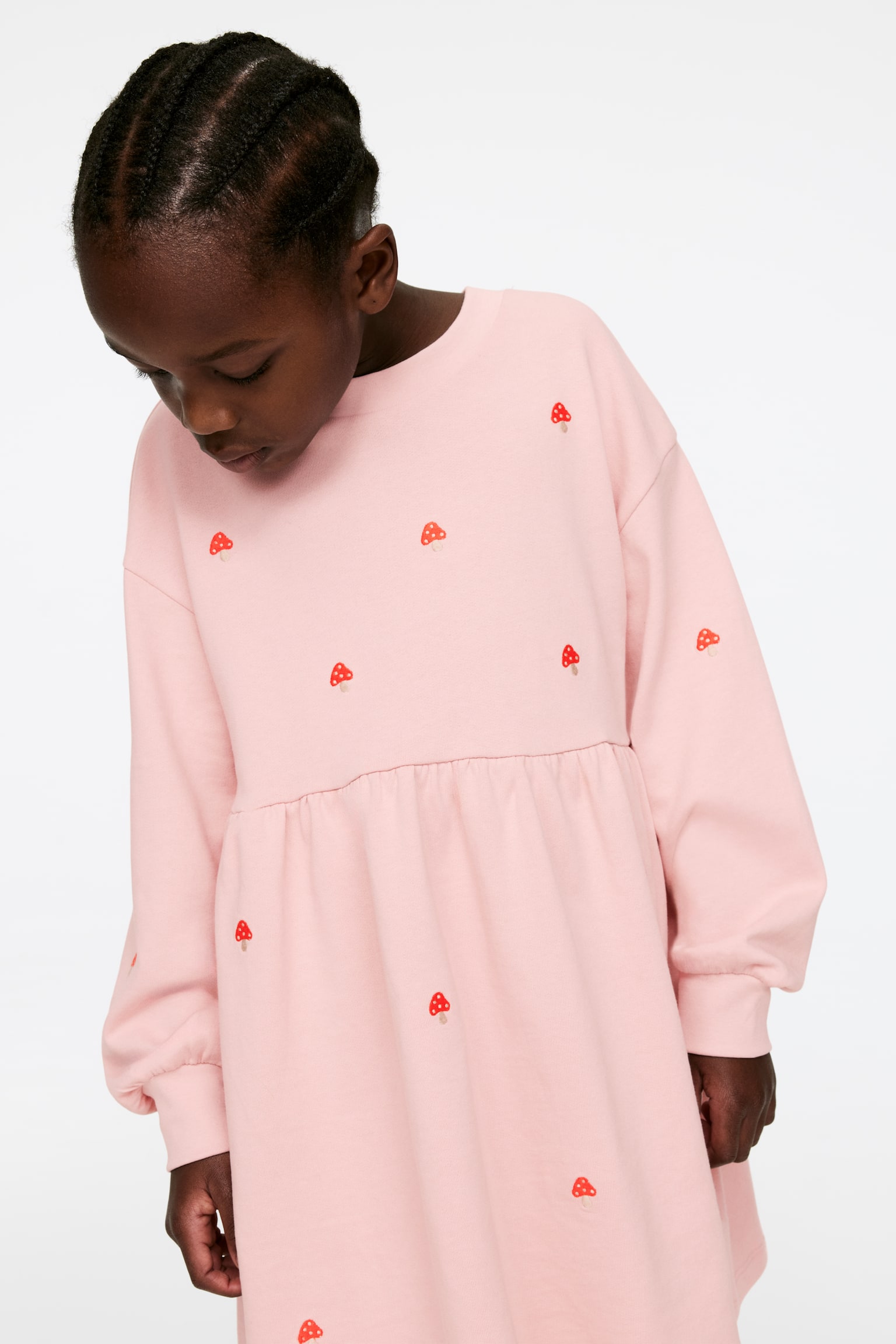 Embroidered Sweatshirt Dress - Pink/Mushrooms/Lilac/Red Hearts/Lilac - 4