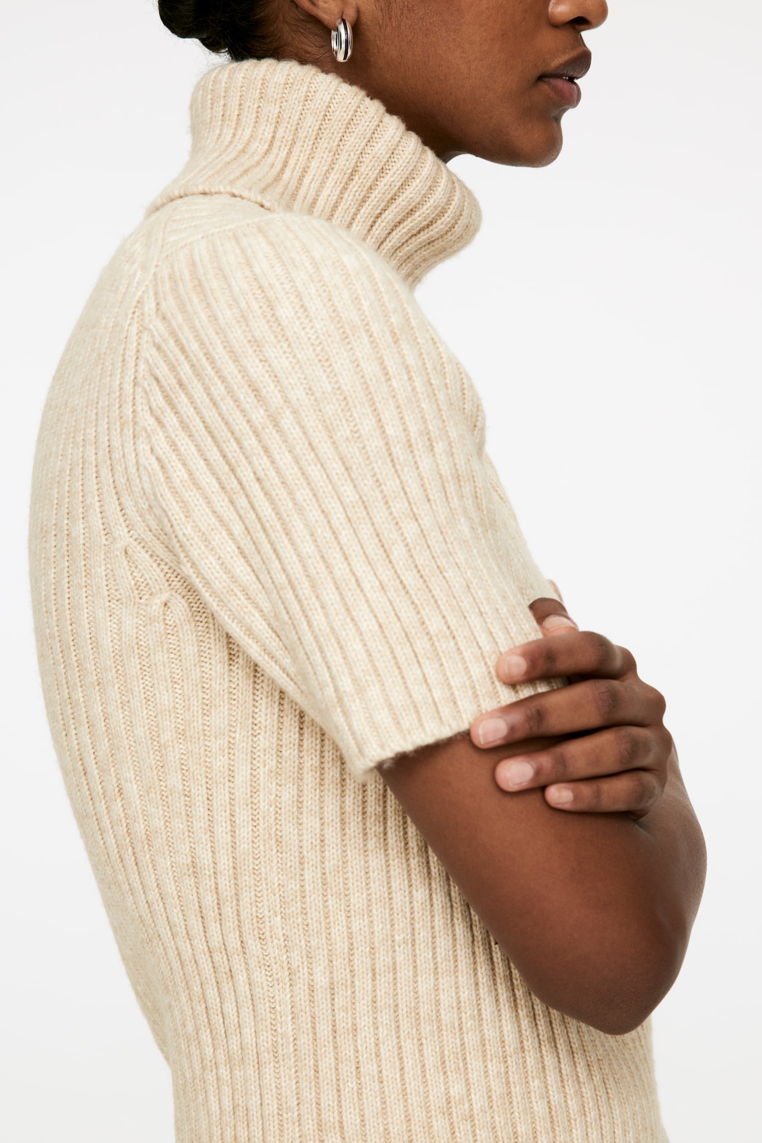 Rib Roll-Neck Jumper - Beige Melange - 4