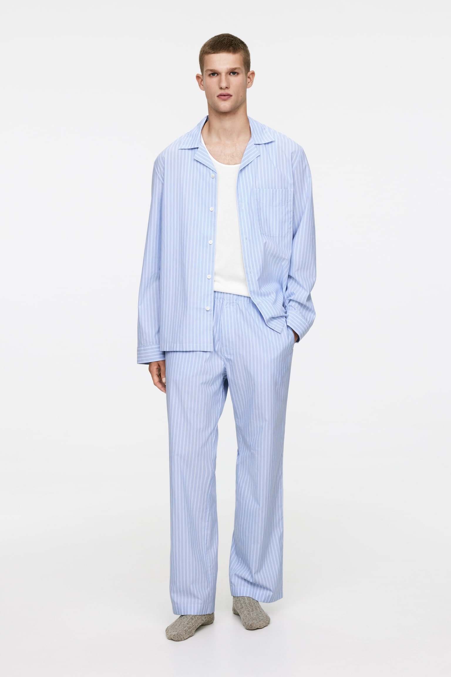 Cotton Pyjama Trousers - Light Blue/Striped - 1