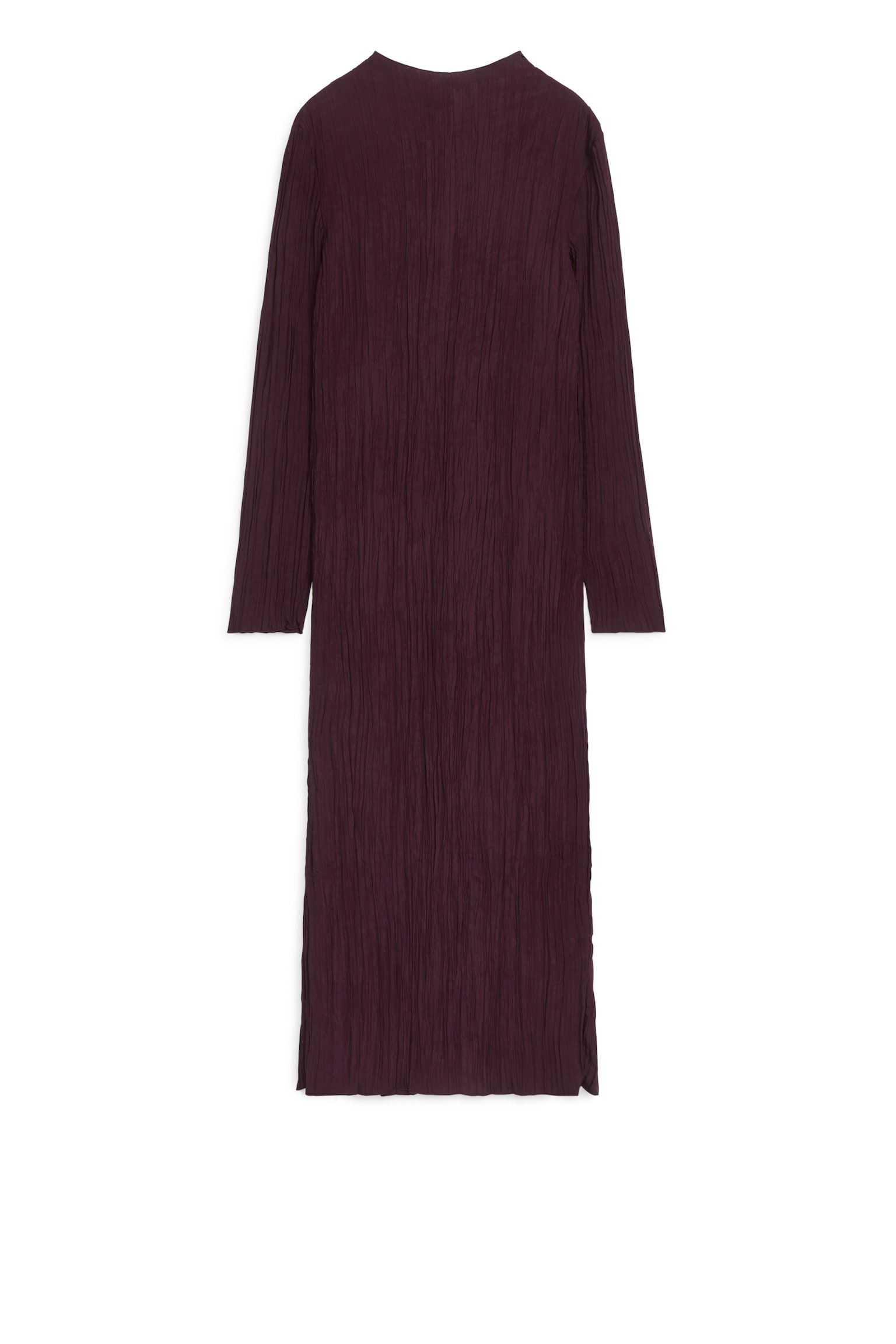 Mock-Neck Plissé Dress - Burgundy - 2