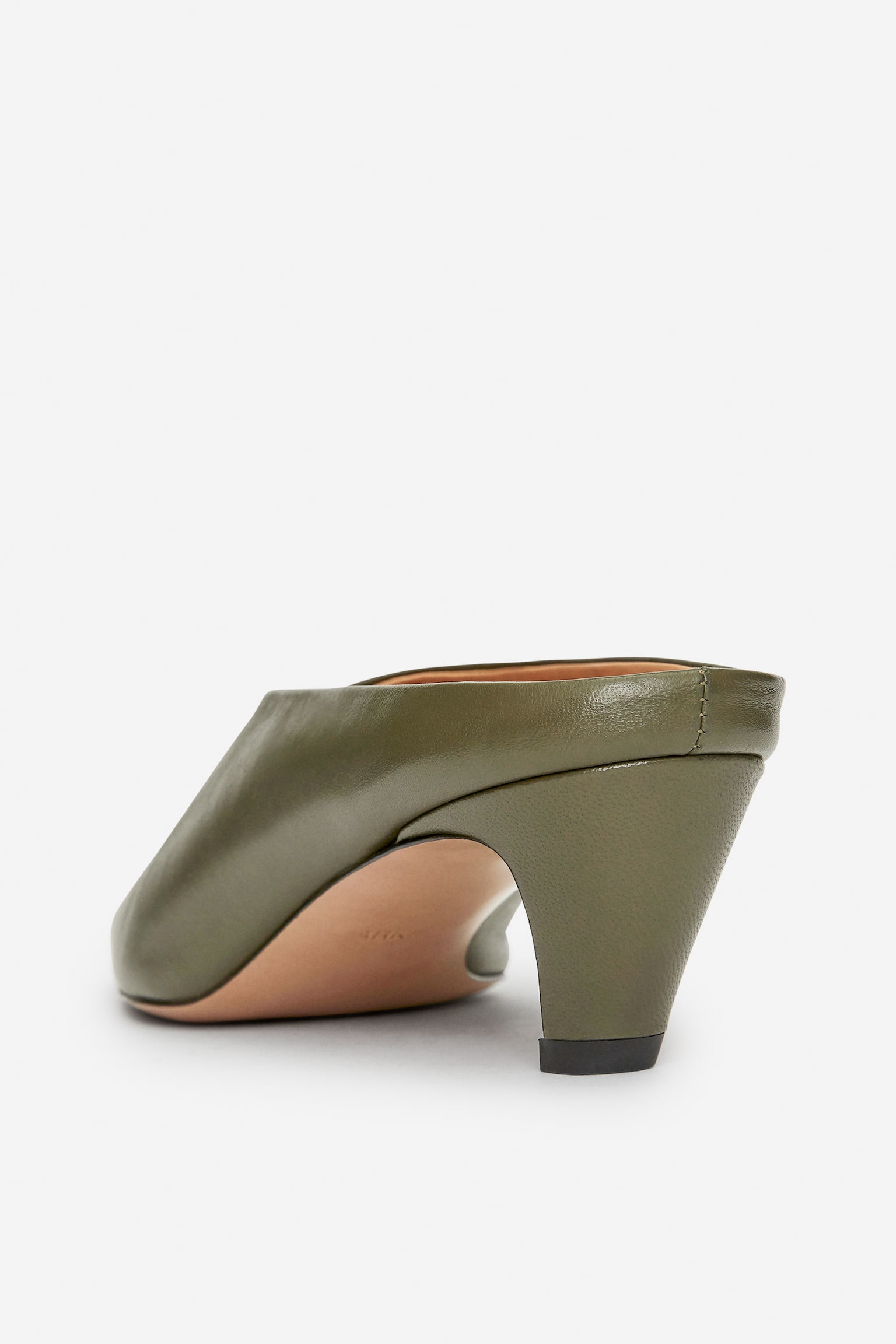 Heeled Leather Mules - Khaki Green - 5