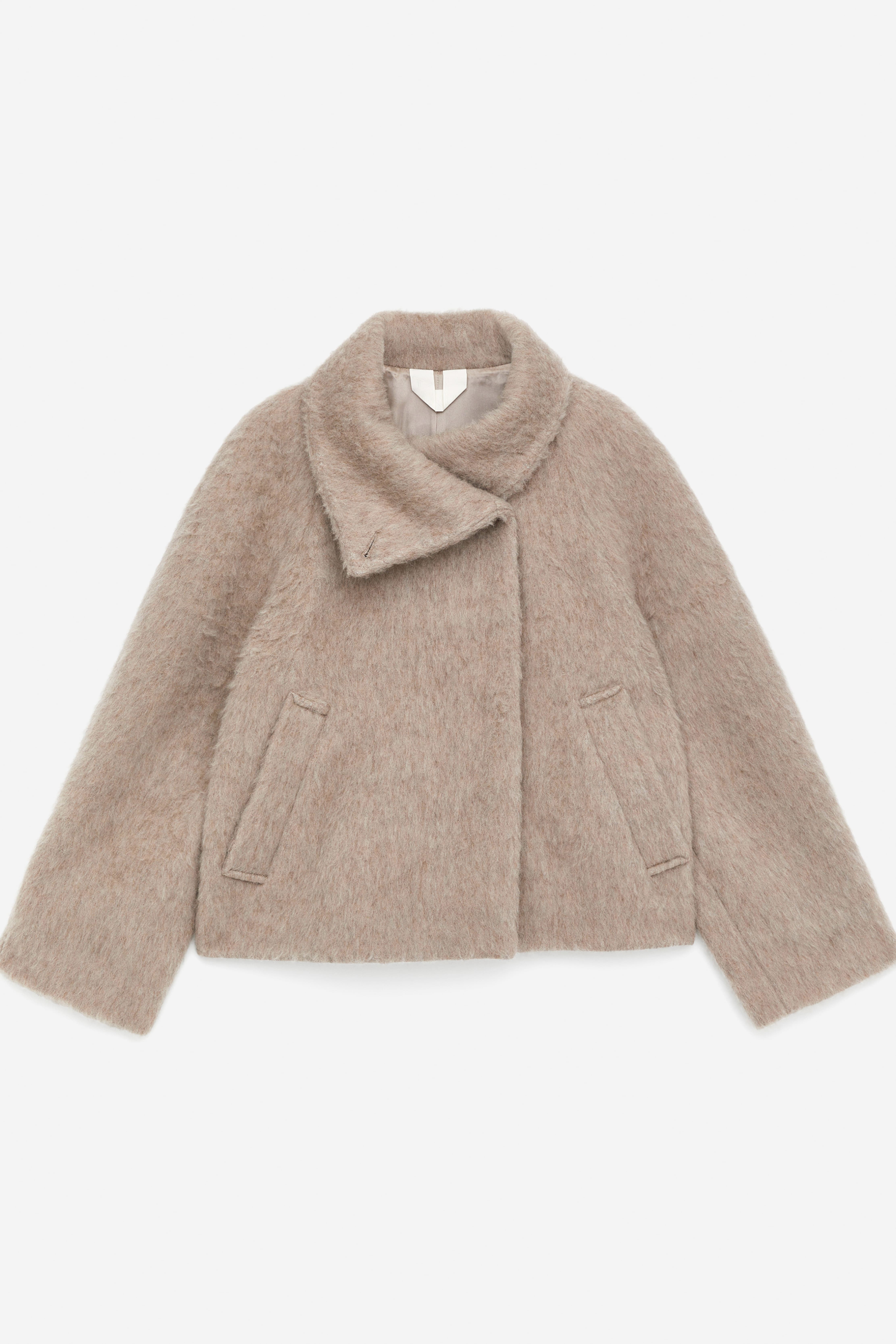 Jacke mit Stehkragen aus Wolle und Alpakawolle - Taupe