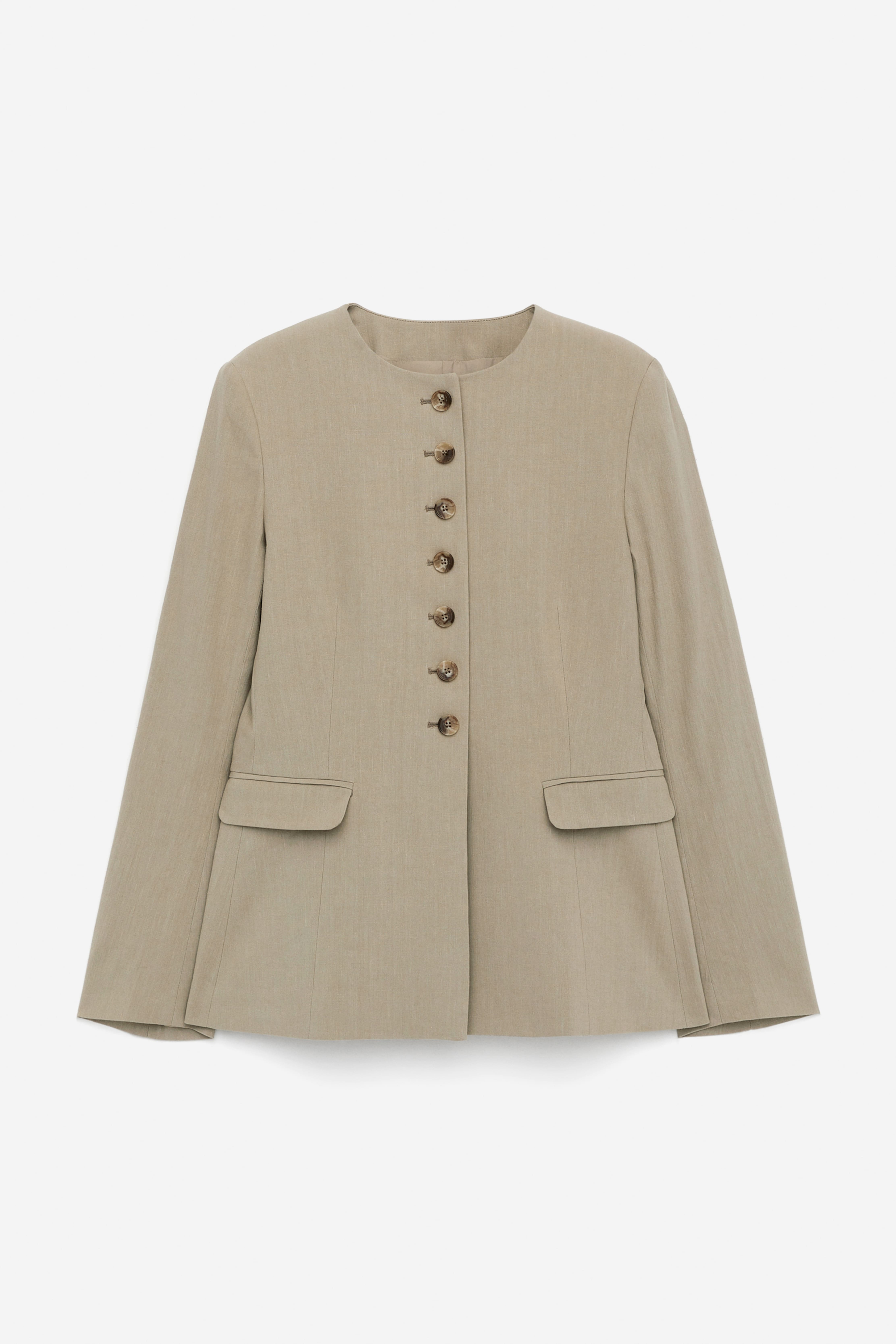 Linen-Blend Blazer - Mole/Dark Brown/Black