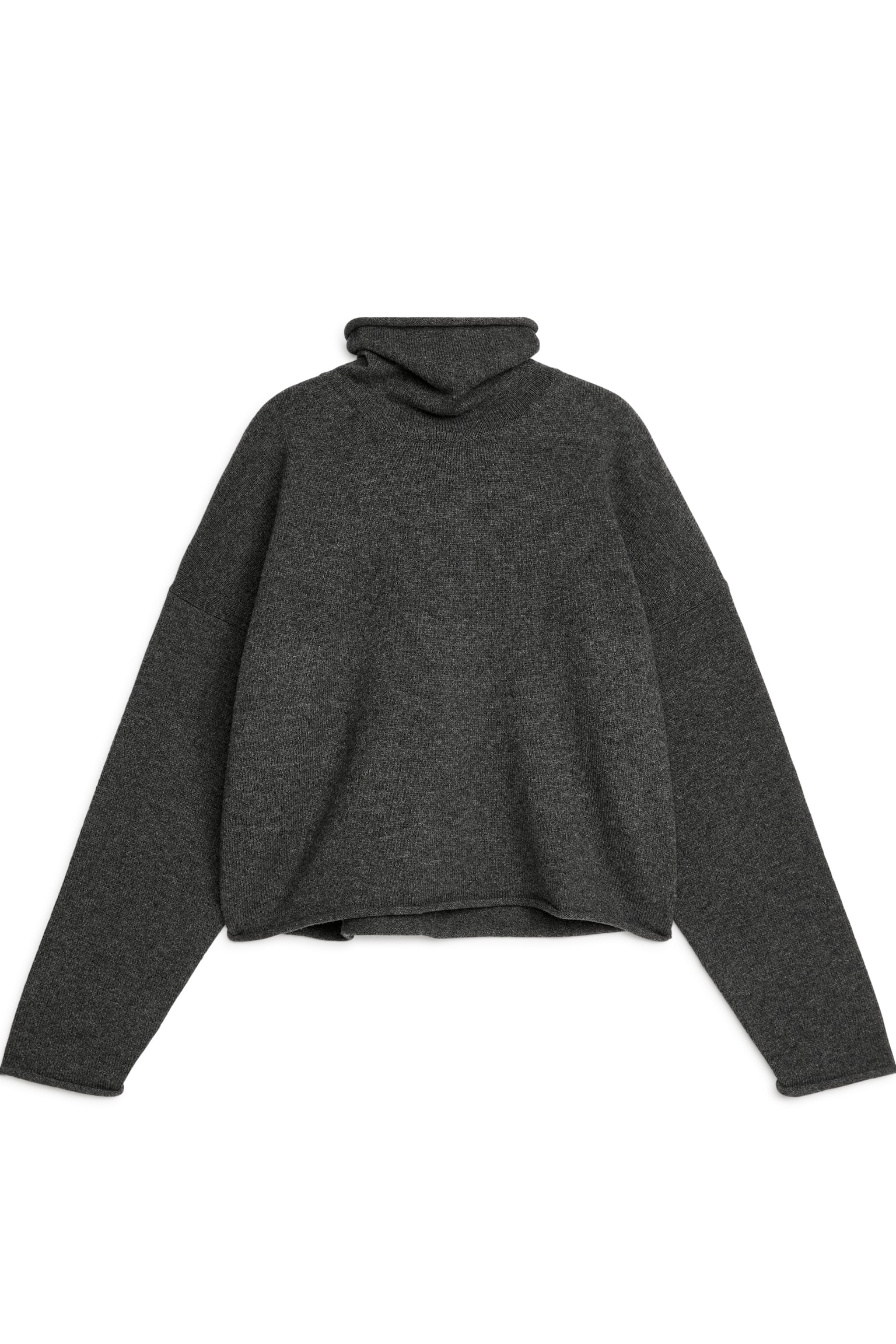 High-Neck Wool Jumper - Dark Grey/Cream - 1