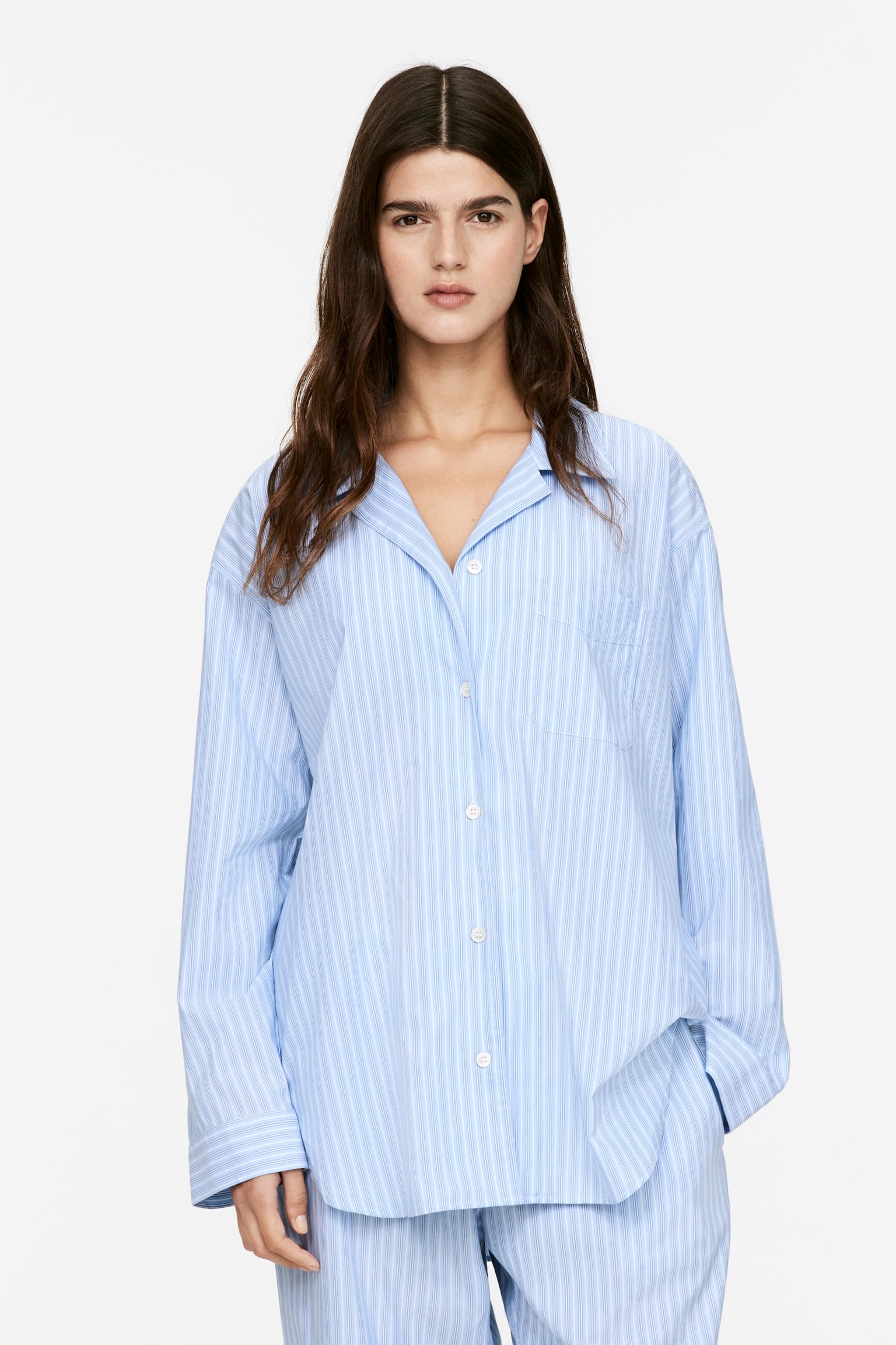 Cotton Pyjama Shirt - Blue/Striped