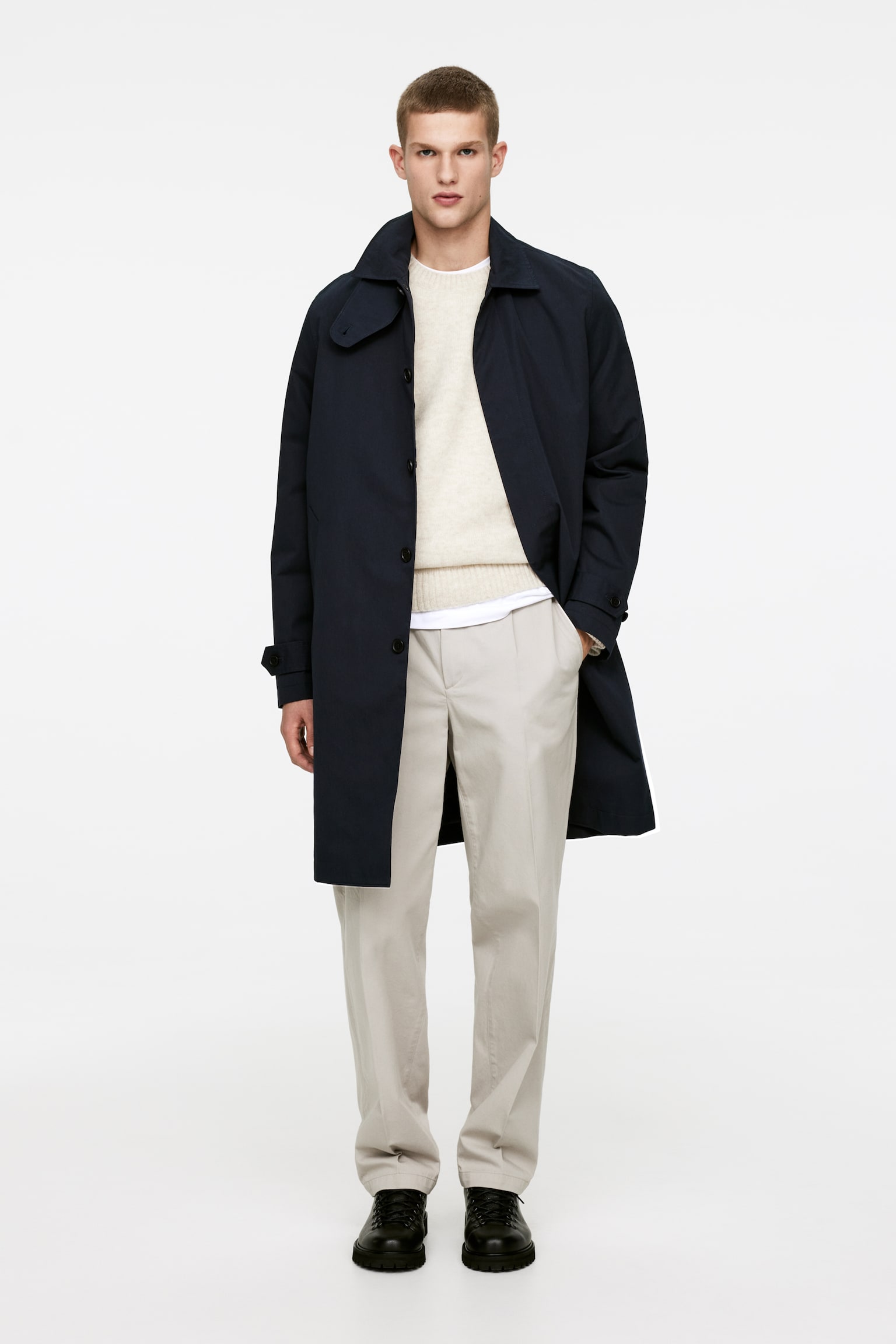 Mid-Length Car Coat - Dark Blue - 2