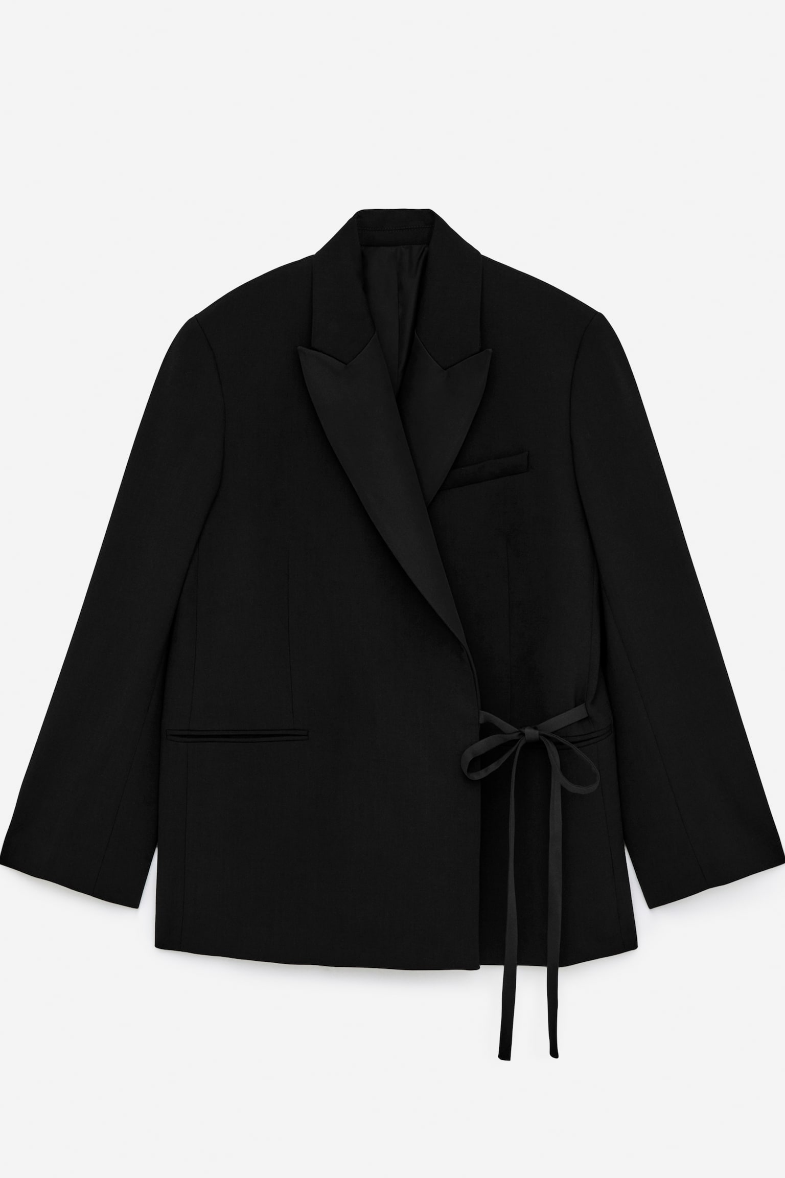 Satin-Lapel Wool-Blend Blazer - Black - 2