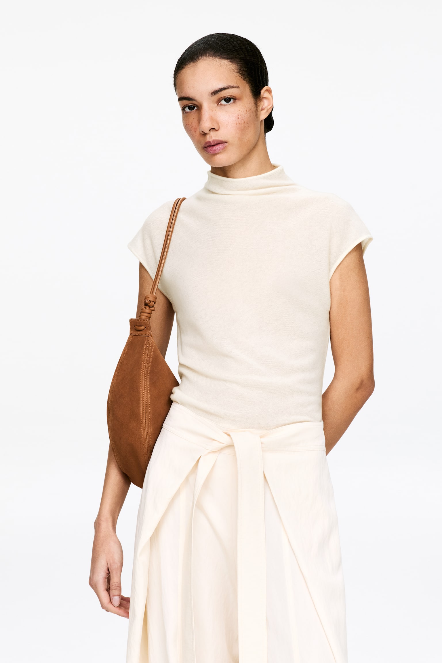Čistý kašmírový top - Off White/Šedá - 1