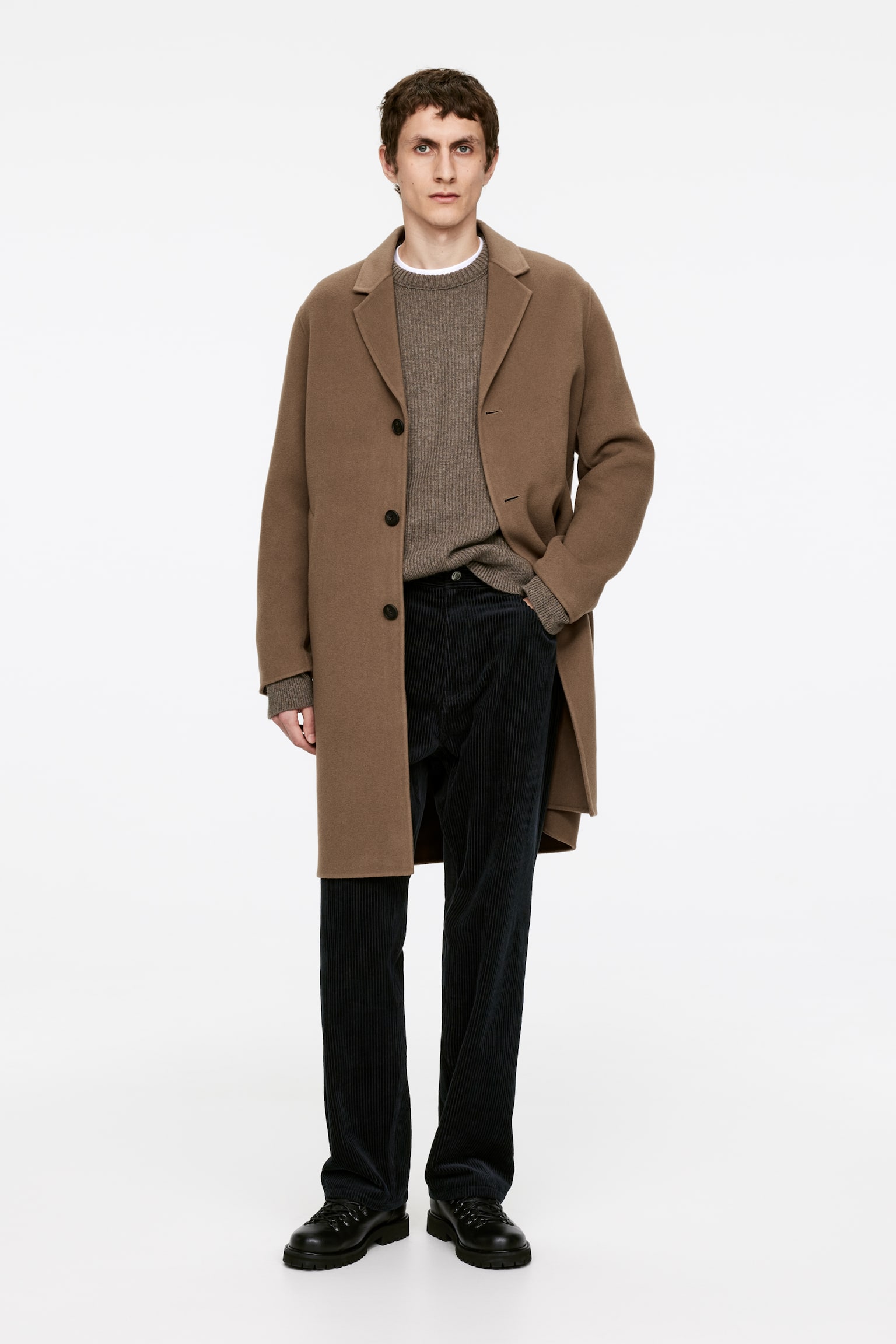 Relaxed Wool Topcoat - Camel/Black - 1