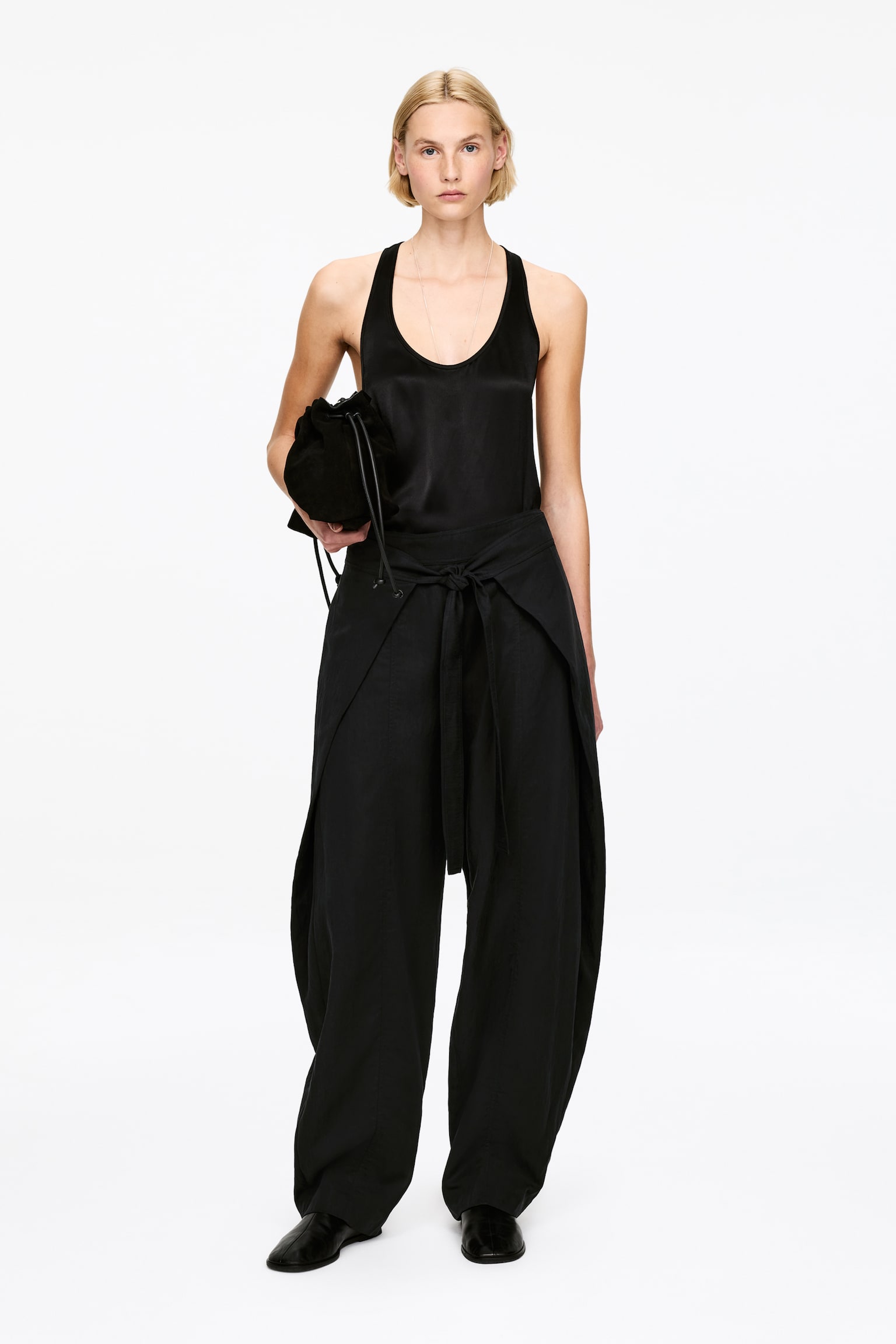 Elegante Hose im Wickeldesign - Schwarz/Cremeweiß - 1