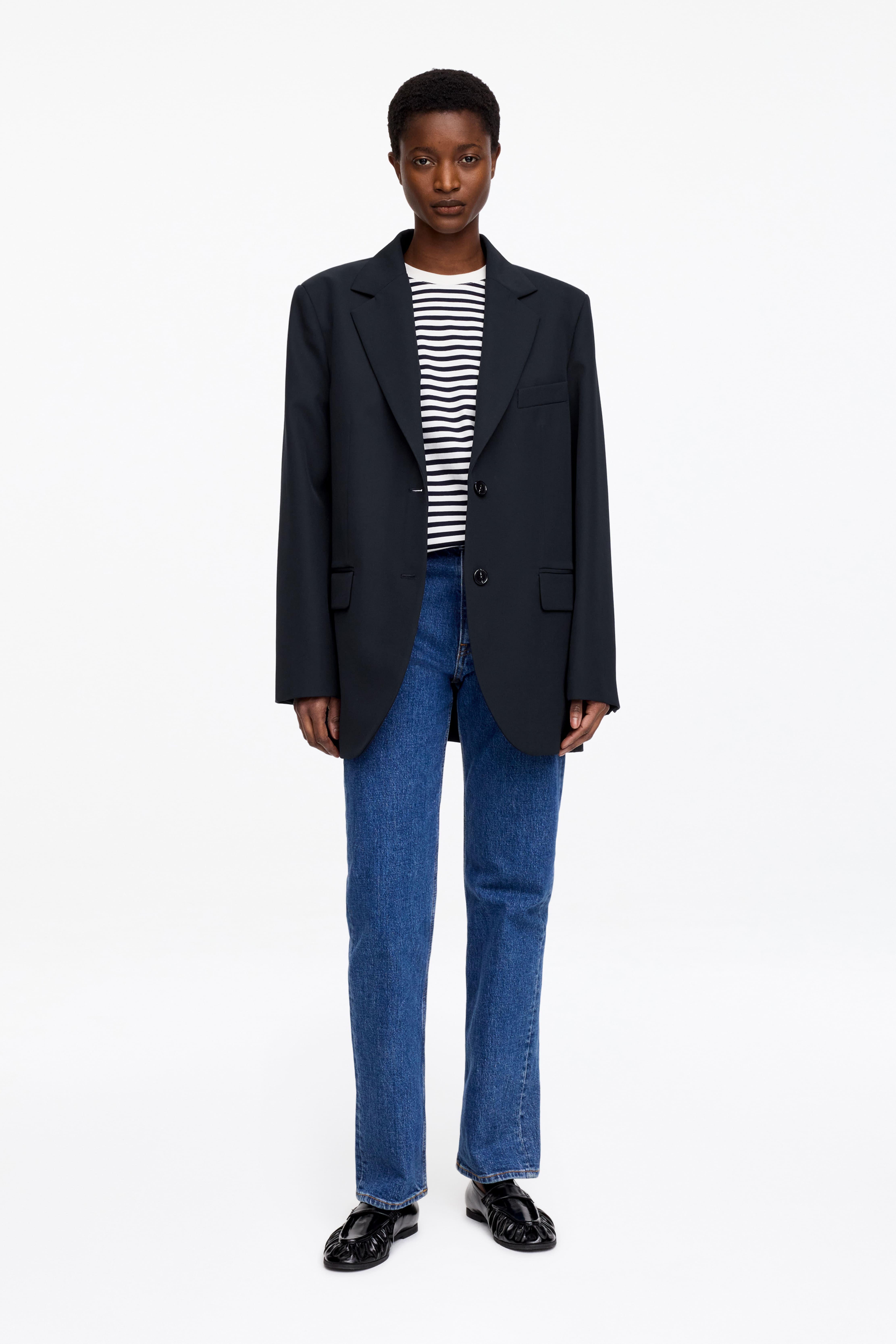 Blazer in misto lana - Blu scuro