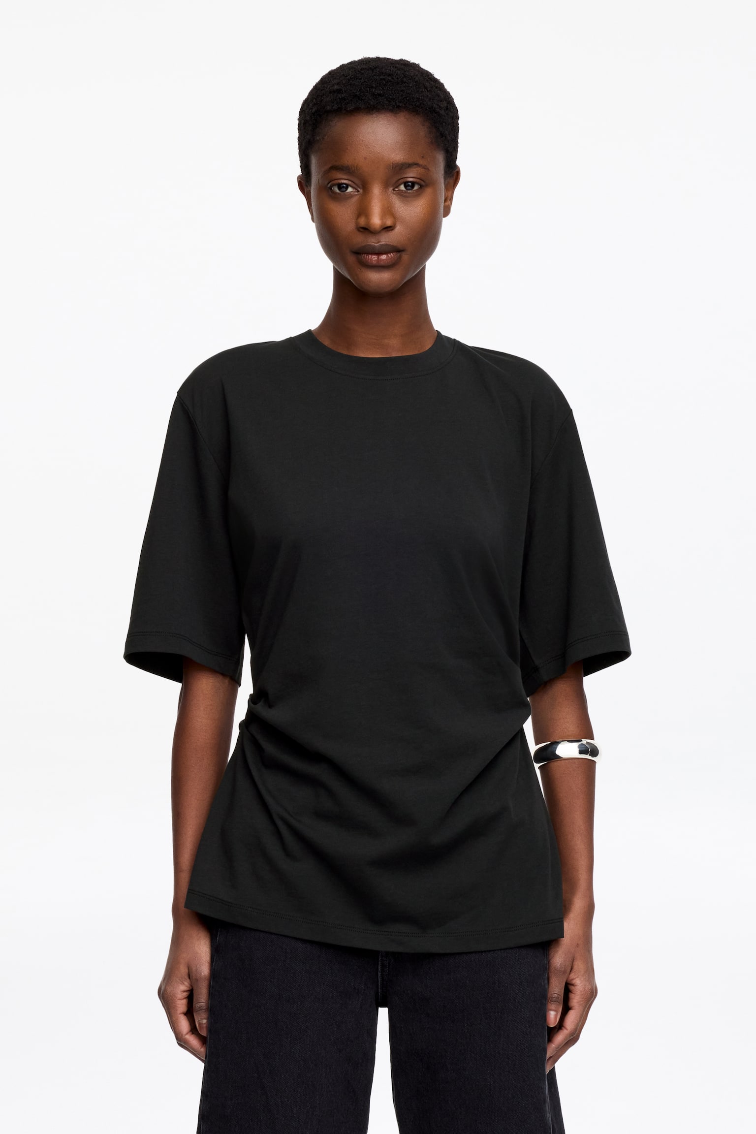 Draperad t-shirt - Svart/Vit - 1