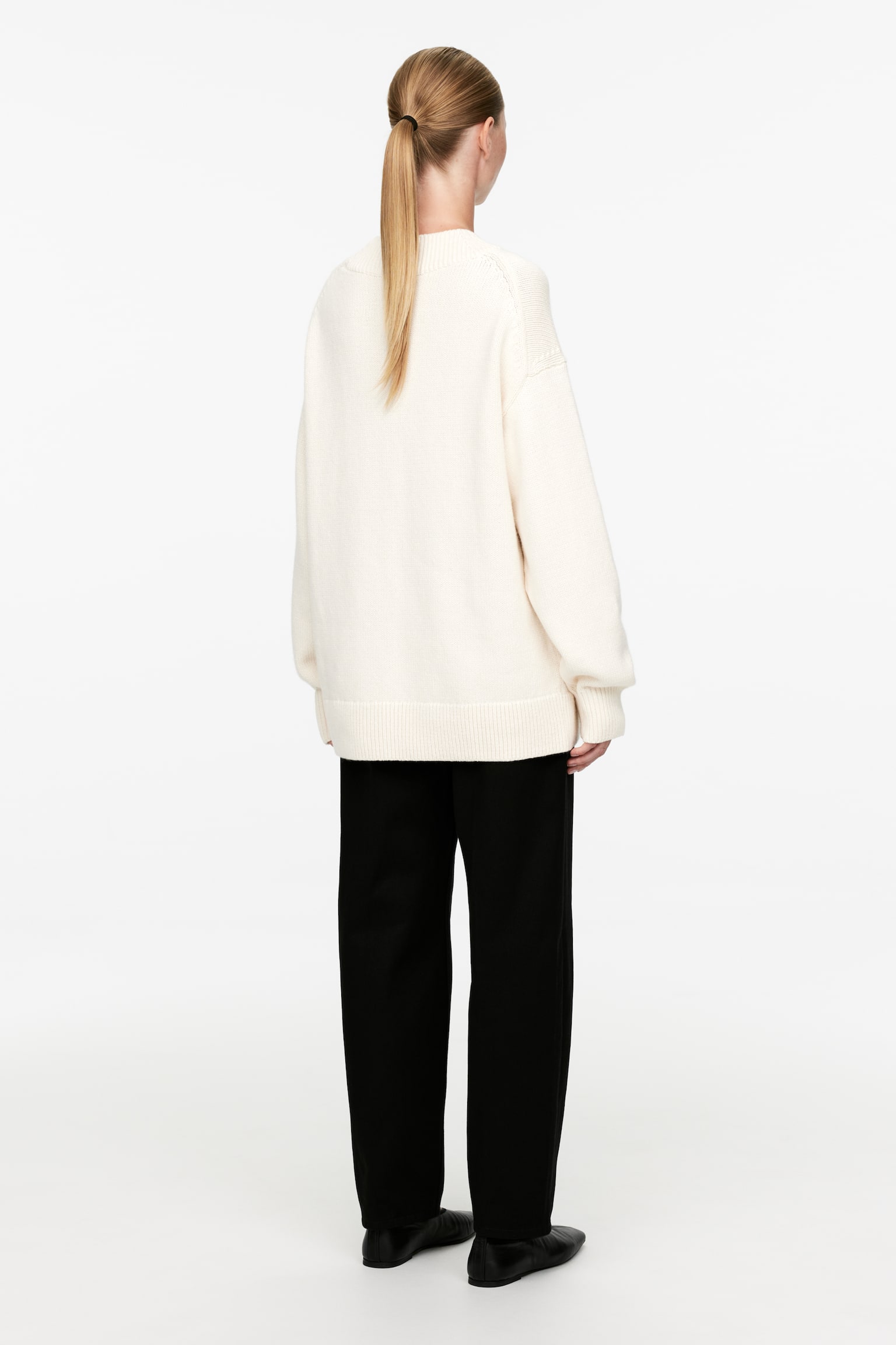 Relaxed Wool-Cotton Jumper - White/Black - 4