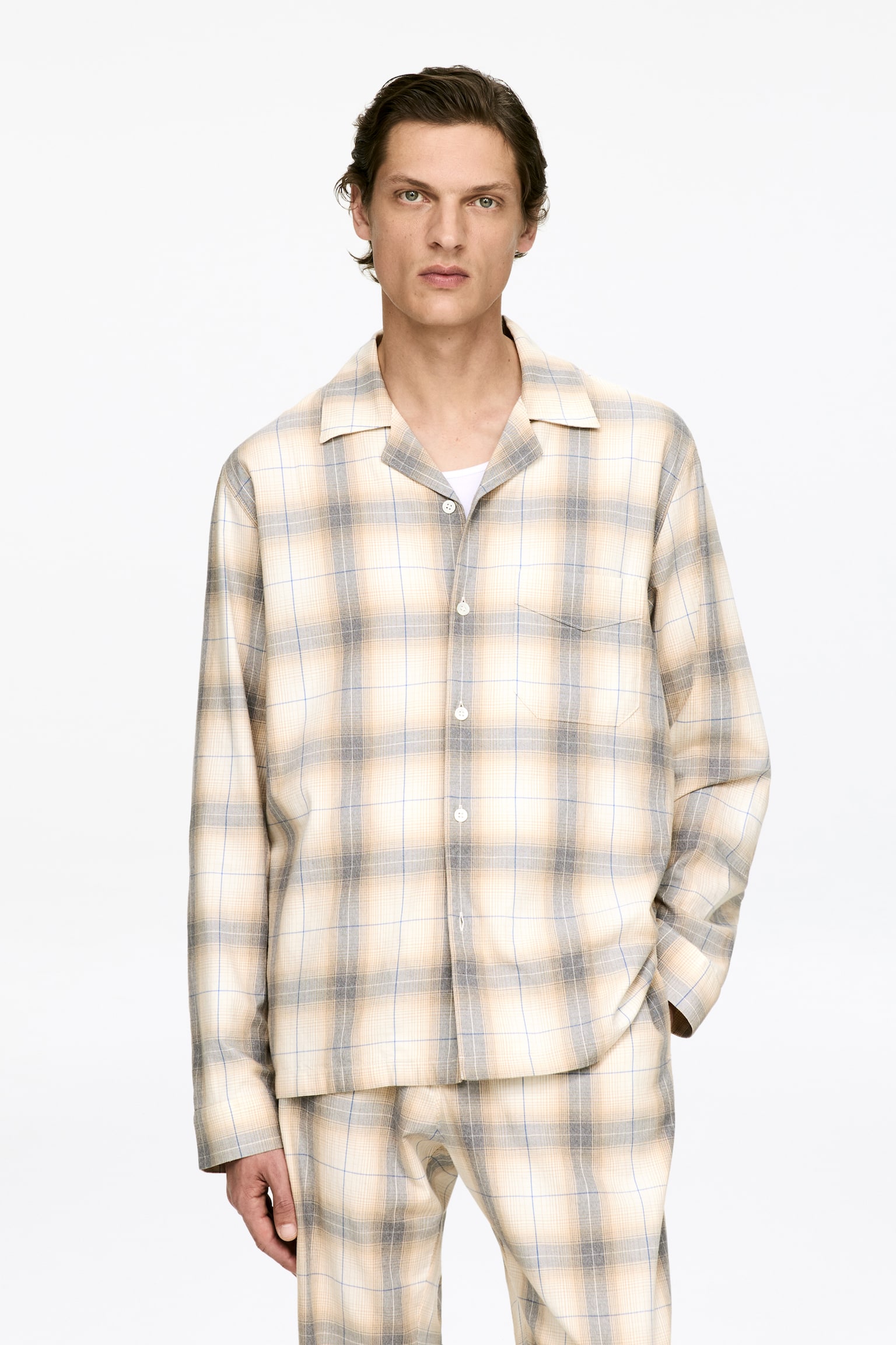 Camicia del pigiama in flanella - Beige/Motivo a quadri - 1