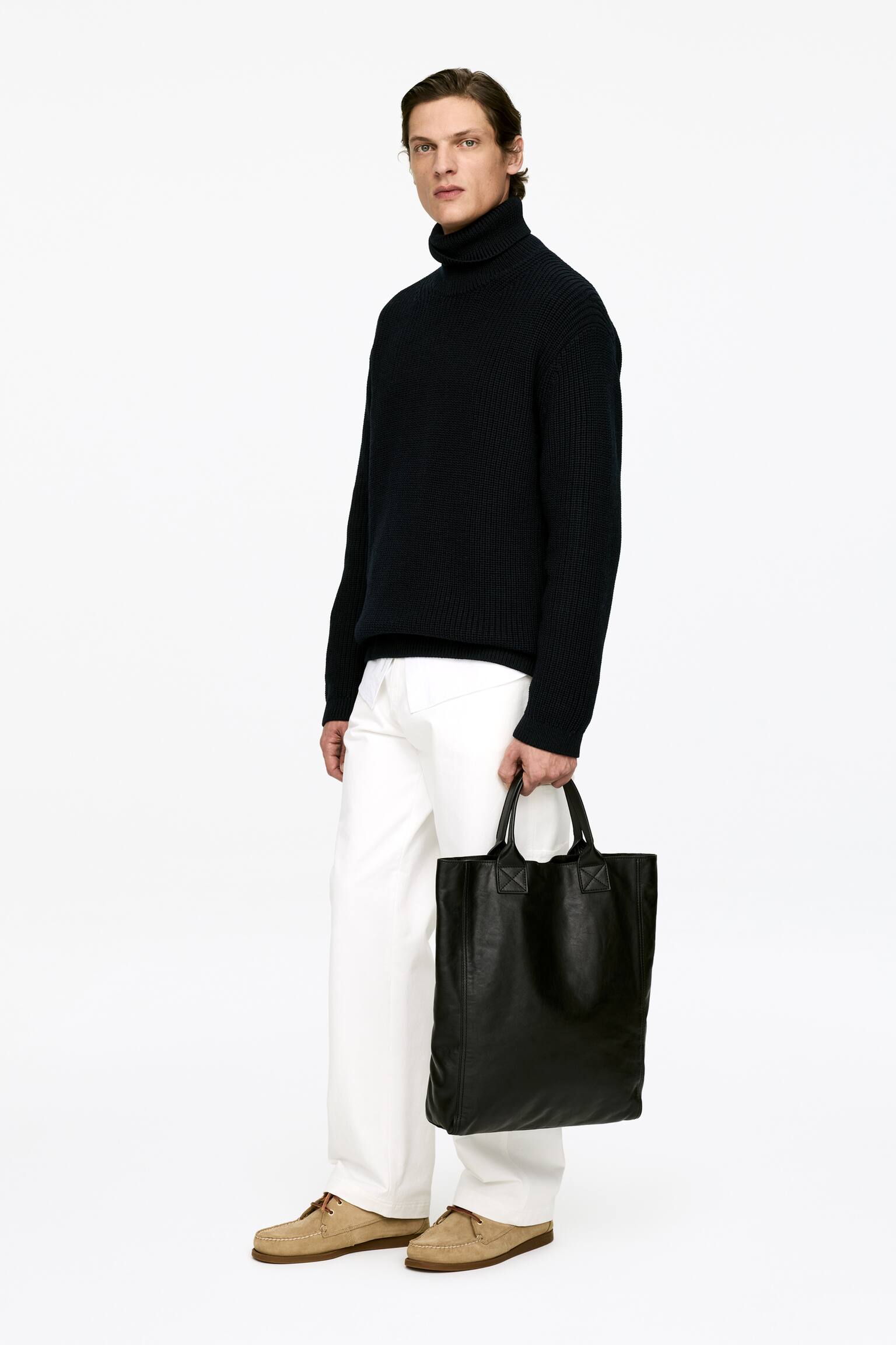 Maglione in lana pesante a collo alto - Blu scuro - 4